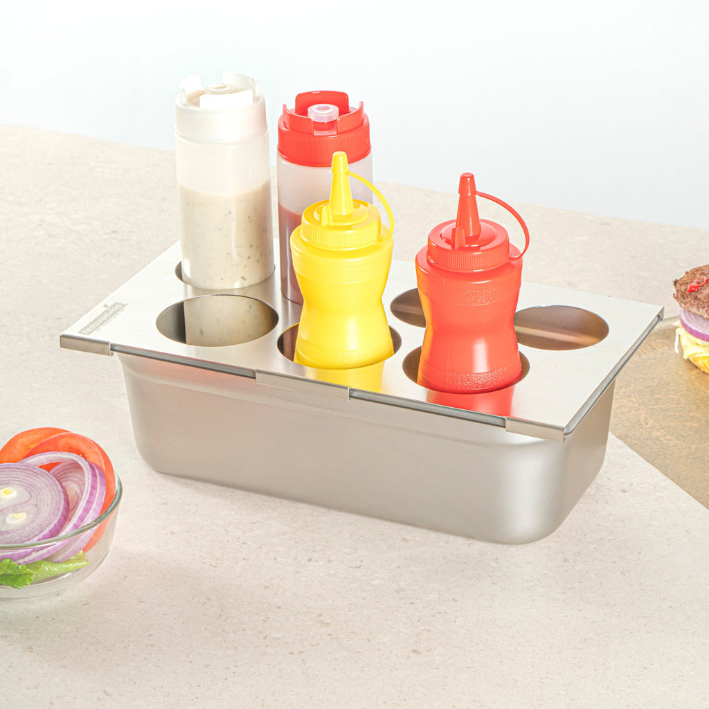 Met Lux Seven Hole Stainless Steel Squeeze Bottle Holder Top - Fits 1/3 Size Pans - 12 3/4" x 7" - 1 count box