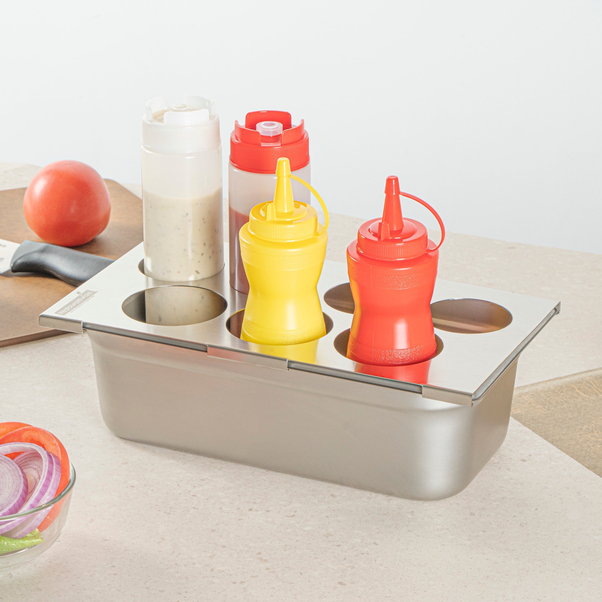 Met Lux Seven Hole Stainless Steel Squeeze Bottle Holder Top - Fits 1/3 Size Pans - 12 3/4" x 7" - 1 count box