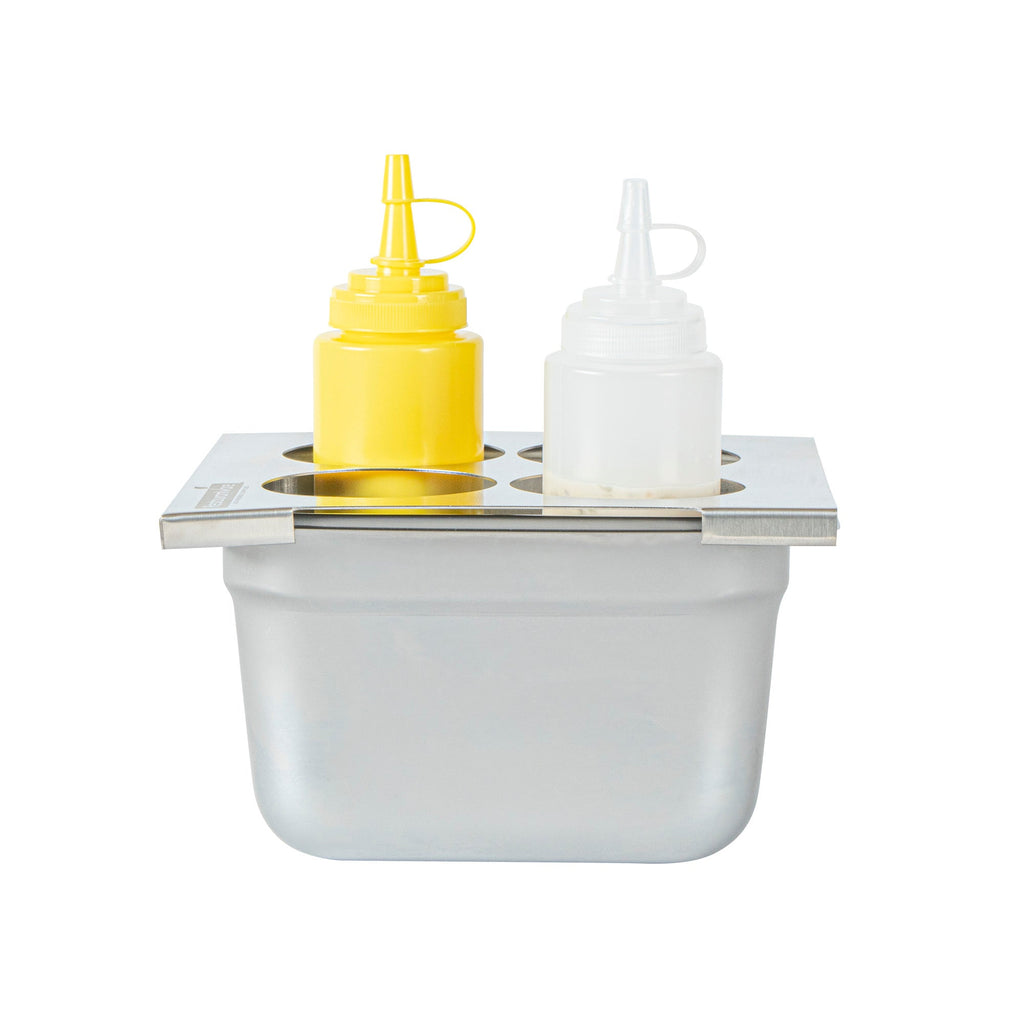 Met Lux Four Hole Stainless Steel Squeeze Bottle Holder Top - Fits 1/6 Size Pans - 6 1/4" x 7" - 1 count box