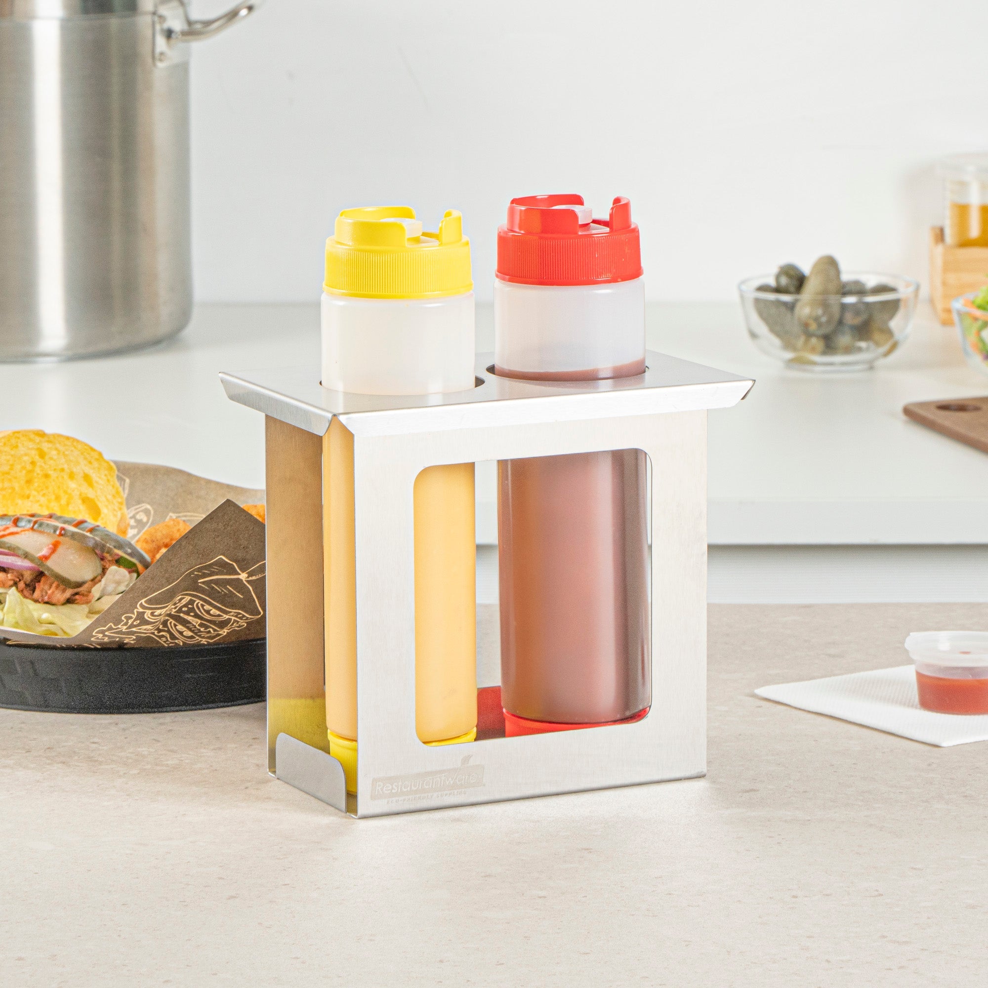 Met Lux Two Hole Stainless Steel Squeeze Bottle Holder - Fits 1/9 Size Opening - 7" x 4 1/2" x 6 1/4" - 1 count box