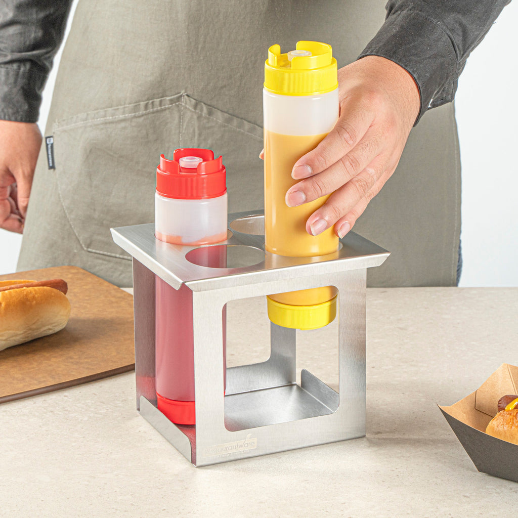 Met Lux Four Hole Stainless Steel Squeeze Bottle Holder - Fits 1/6 Size Opening - 6 1/4" x 7" x 6 1/4" - 1 count box