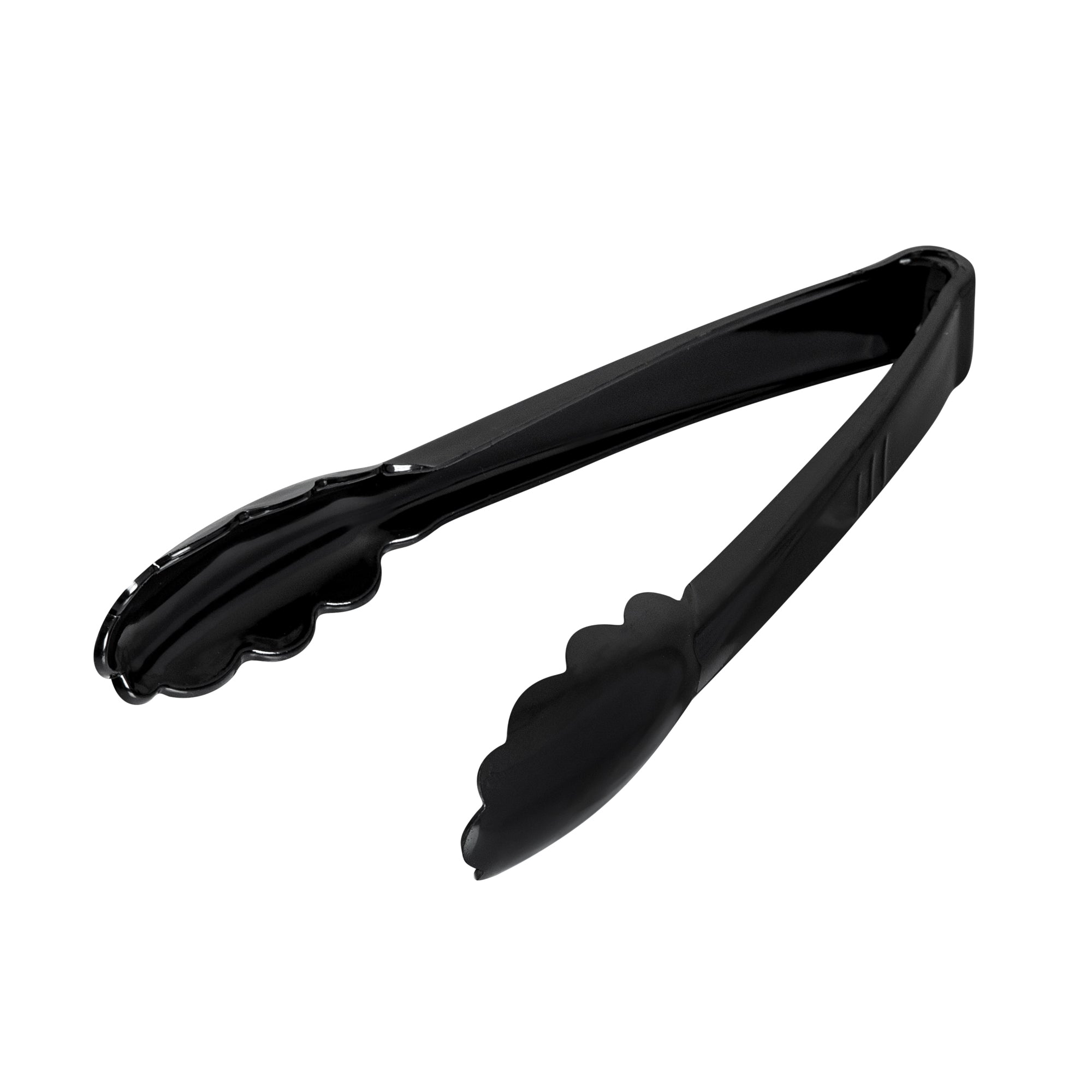 Cater Tek Black Heavy-Duty Disposable Plastic Tongs - Scalloped - 7 1/2" - 100 count box