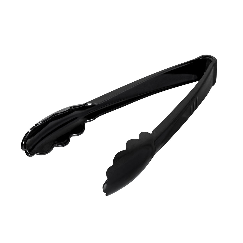 Cater Tek Black Heavy-Duty Disposable Plastic Tongs - Scalloped - 7 1/2" - 10 count box