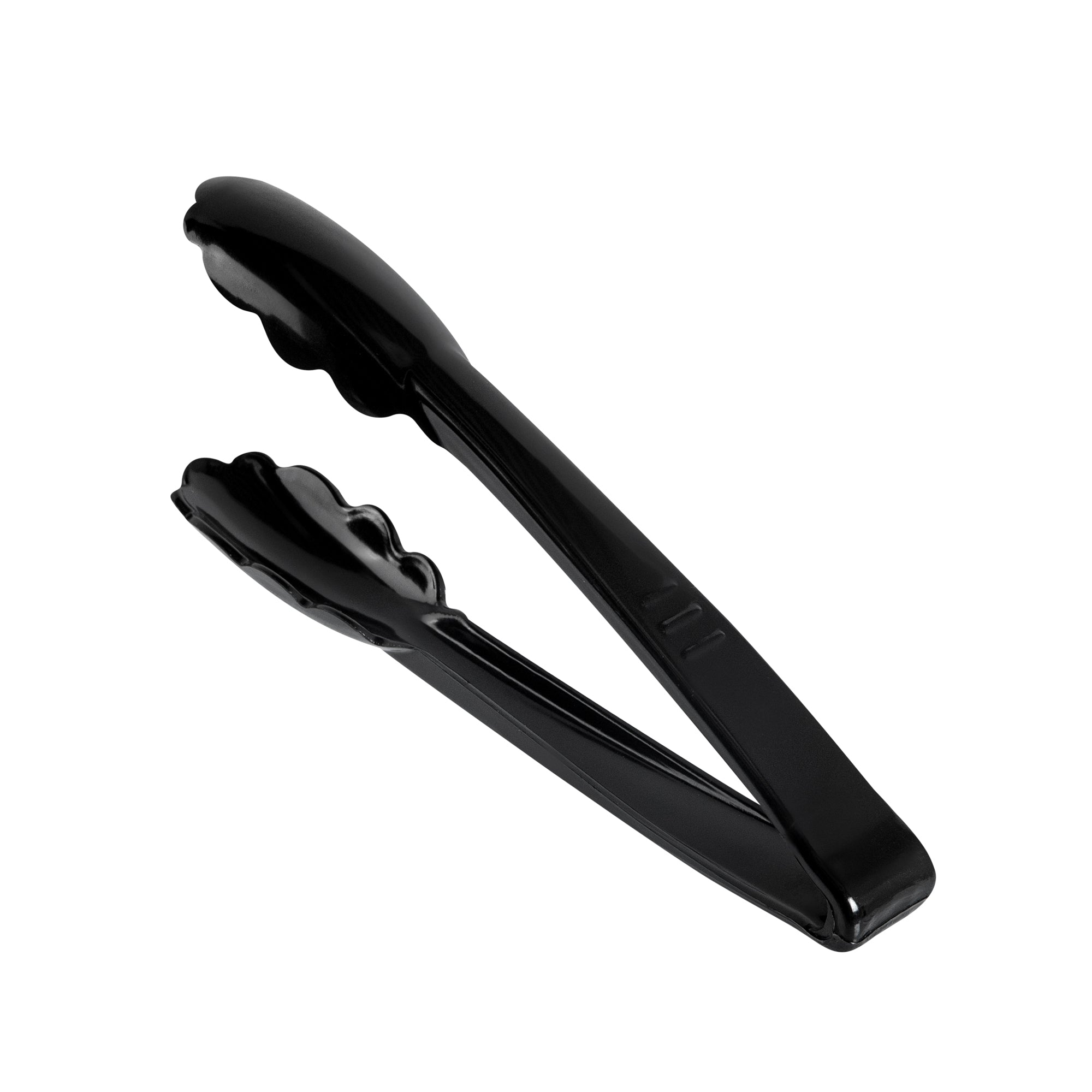 Cater Tek Black Heavy-Duty Disposable Plastic Tongs - Scalloped - 7 1/2" - 100 count box