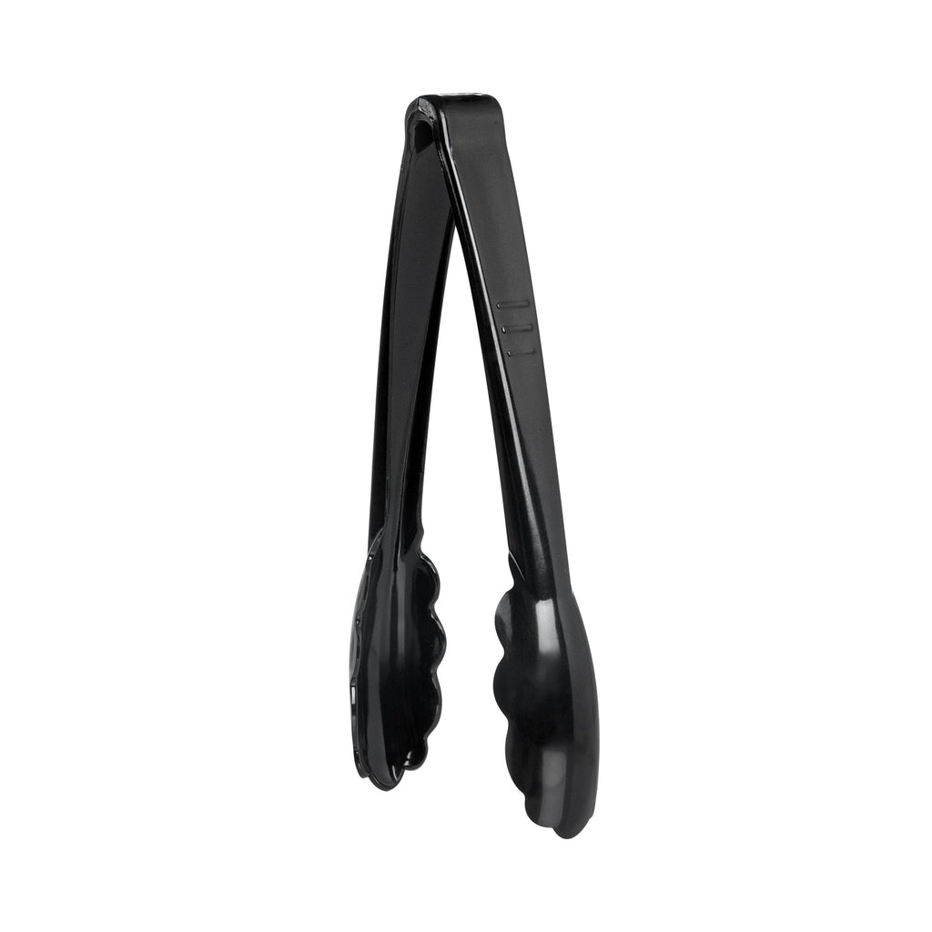 Cater Tek Black Heavy-Duty Disposable Plastic Tongs - Scalloped - 7 1/2" - 100 count box