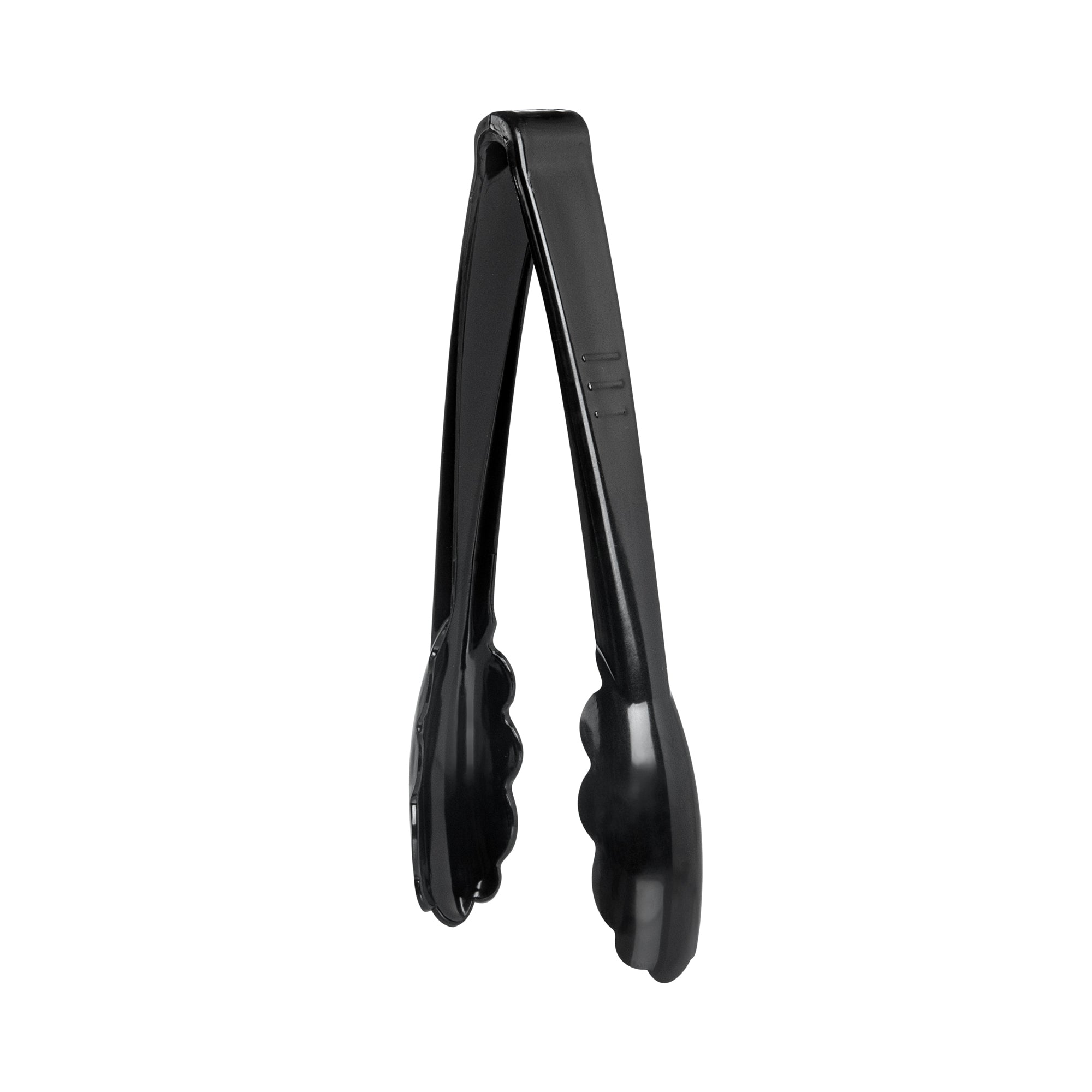Cater Tek Black Heavy-Duty Disposable Plastic Tongs - Scalloped - 7 1/2" - 100 count box