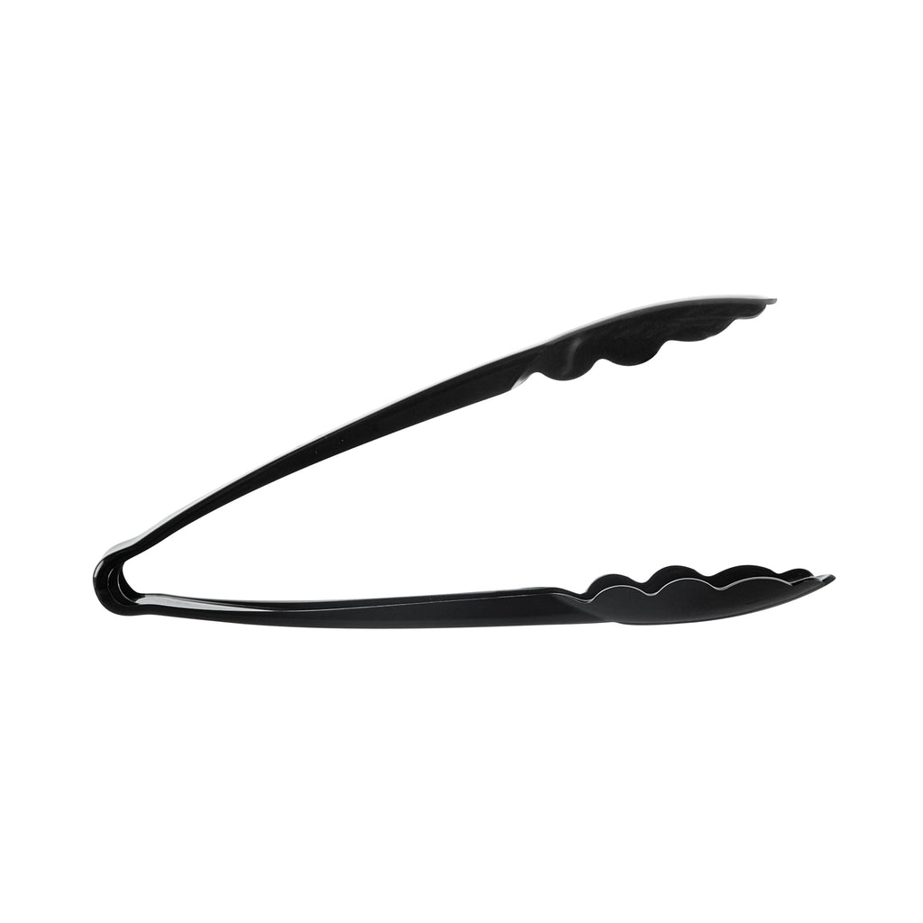 Cater Tek Black Heavy-Duty Disposable Plastic Tongs - Scalloped - 7 1/2" - 100 count box
