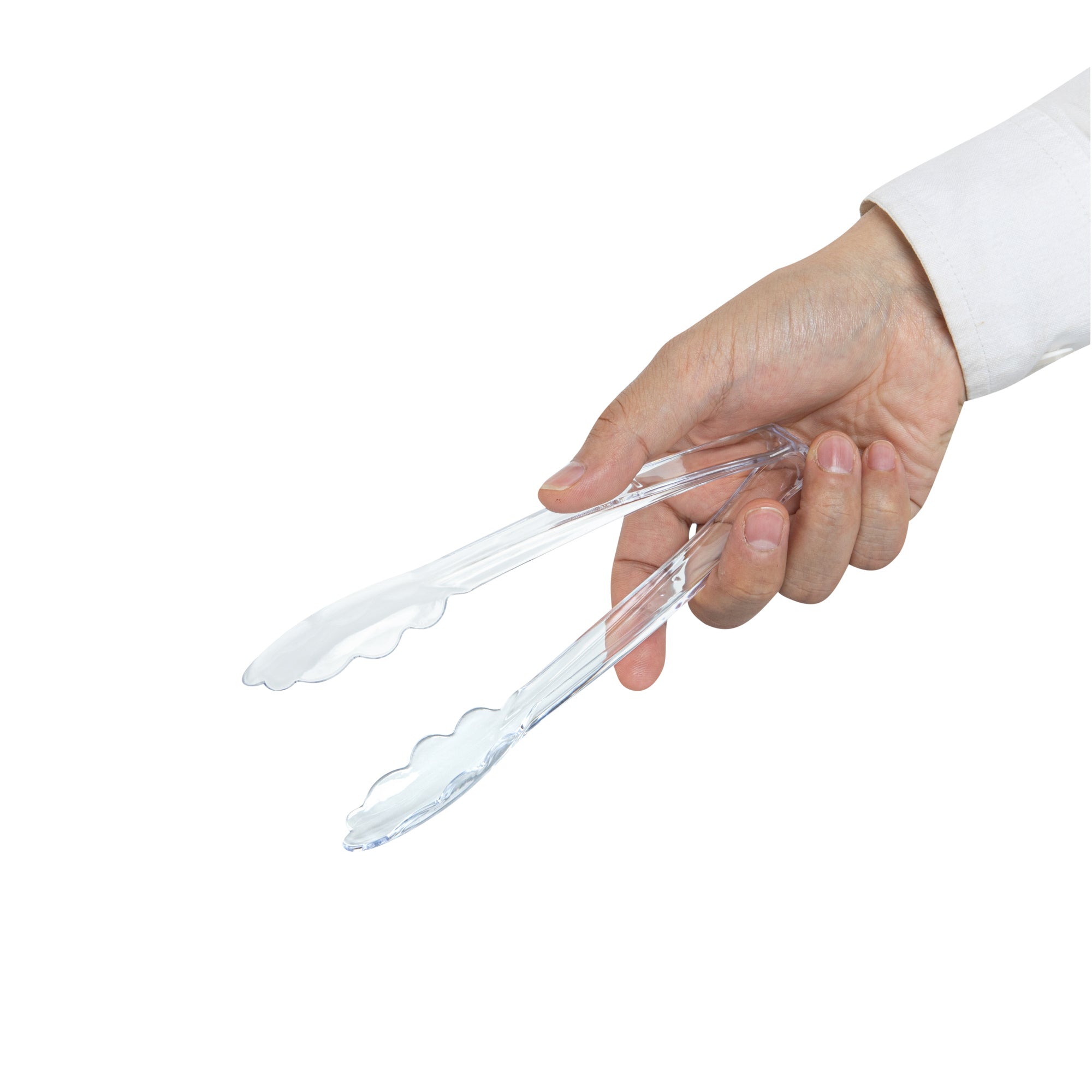 Cater Tek Clear Heavy-Duty Disposable Plastic Tongs - Scalloped - 7 1/2" - 100 count box