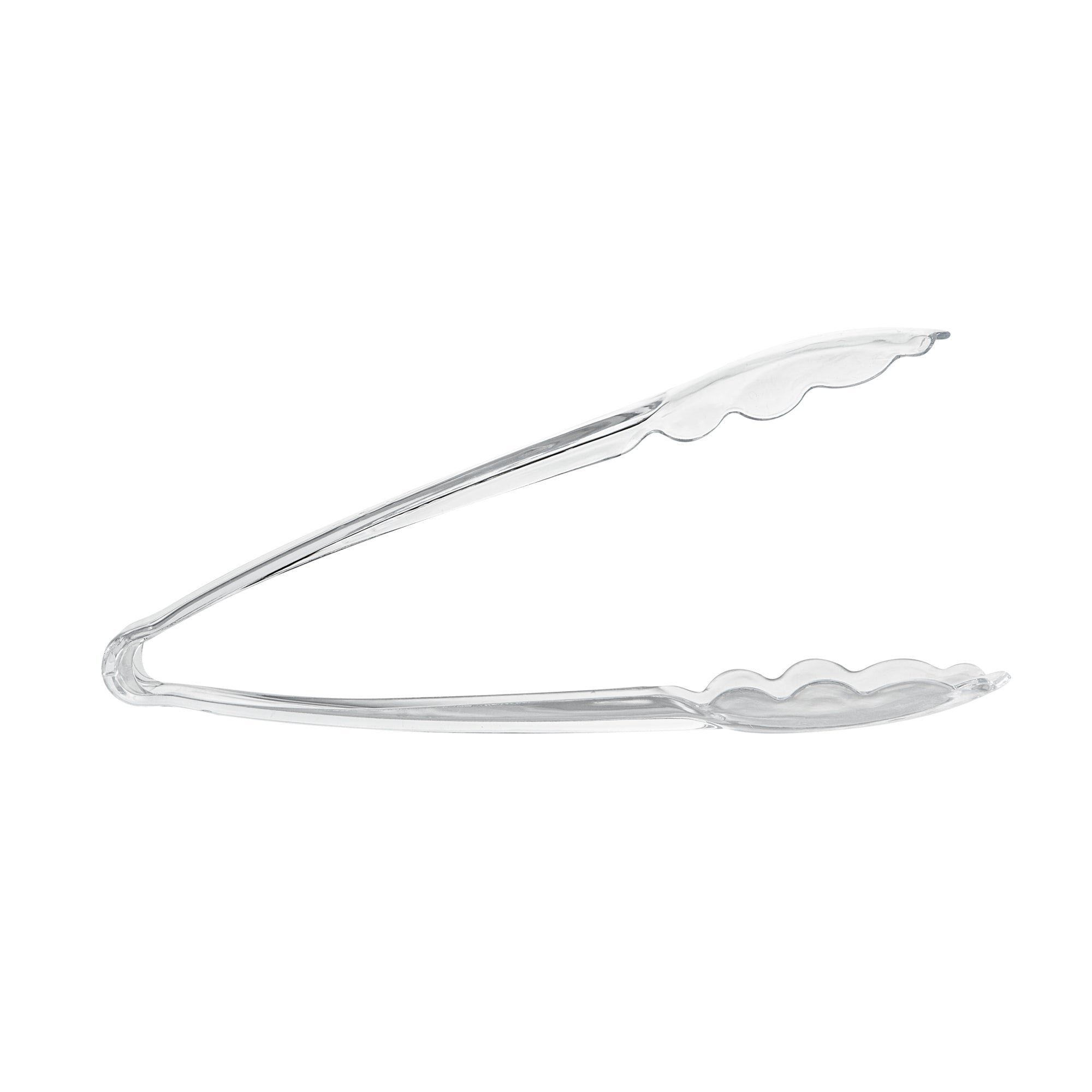 Cater Tek Clear Heavy-Duty Disposable Plastic Tongs - Scalloped - 7 1/2" - 100 count box