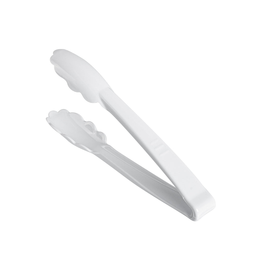 Cater Tek White Heavy-Duty Disposable Plastic Tongs - Scalloped - 7 1/2" - 100 count box