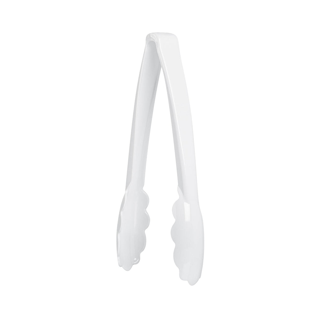 Cater Tek White Heavy-Duty Disposable Plastic Tongs - Scalloped - 7 1/2" - 100 count box