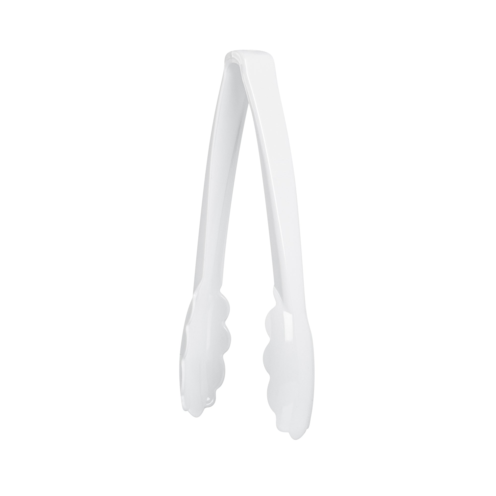 Cater Tek White Heavy-Duty Disposable Plastic Tongs - Scalloped - 7 1/2" - 100 count box