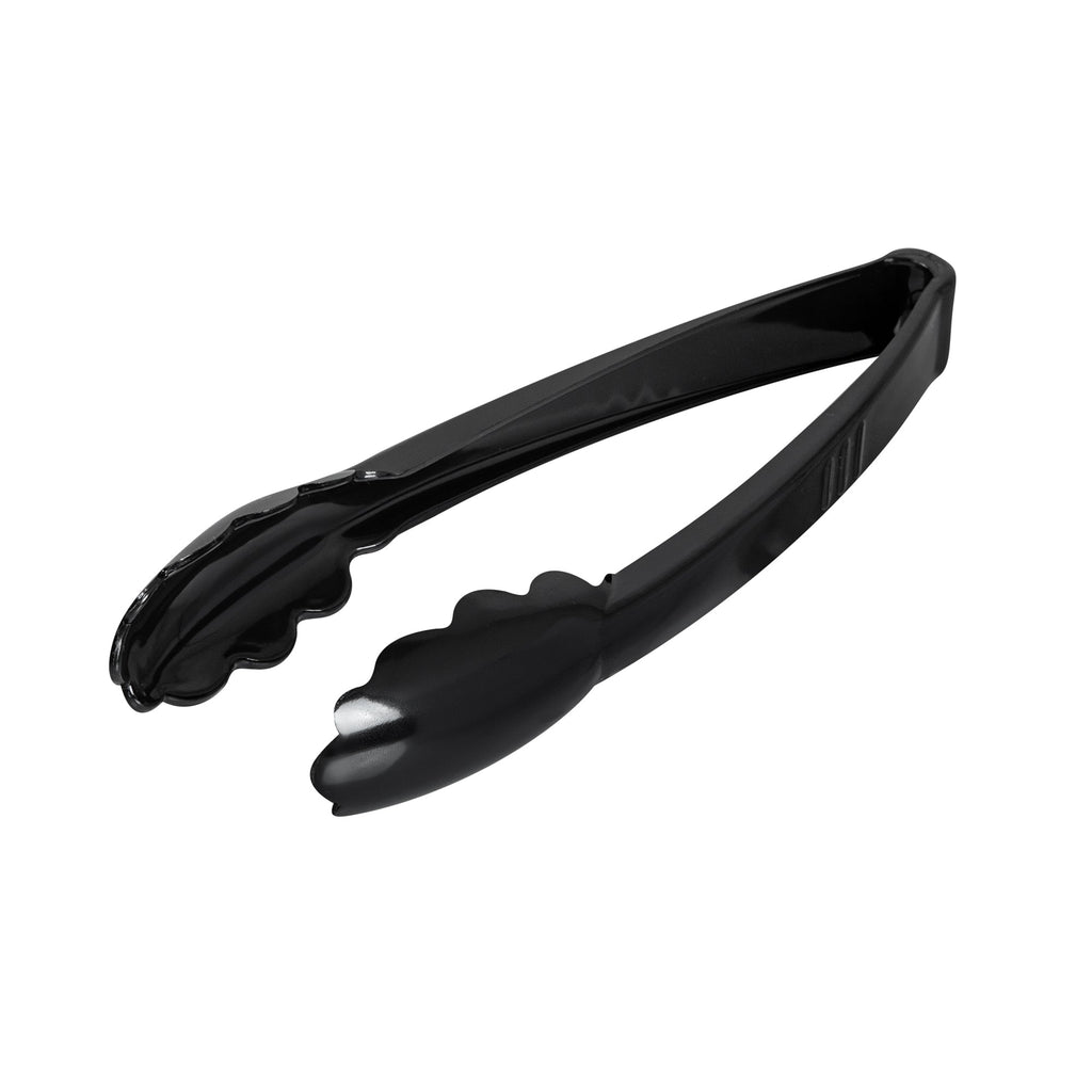 Cater Tek Black Heavy-Duty Disposable Plastic Tongs - Scalloped - 9" - 10 count box