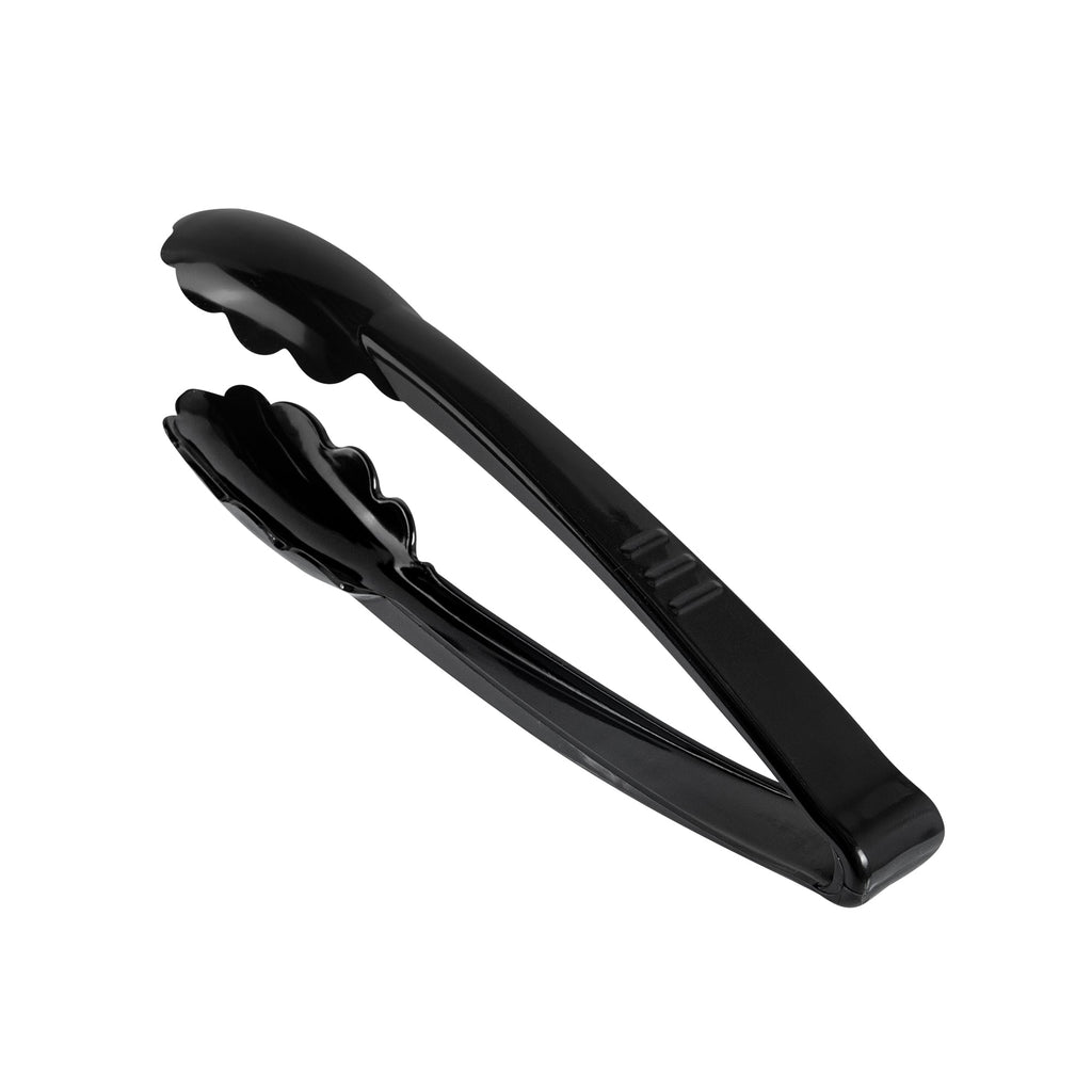Cater Tek Black Heavy-Duty Disposable Plastic Tongs - Scalloped - 9" - 10 count box