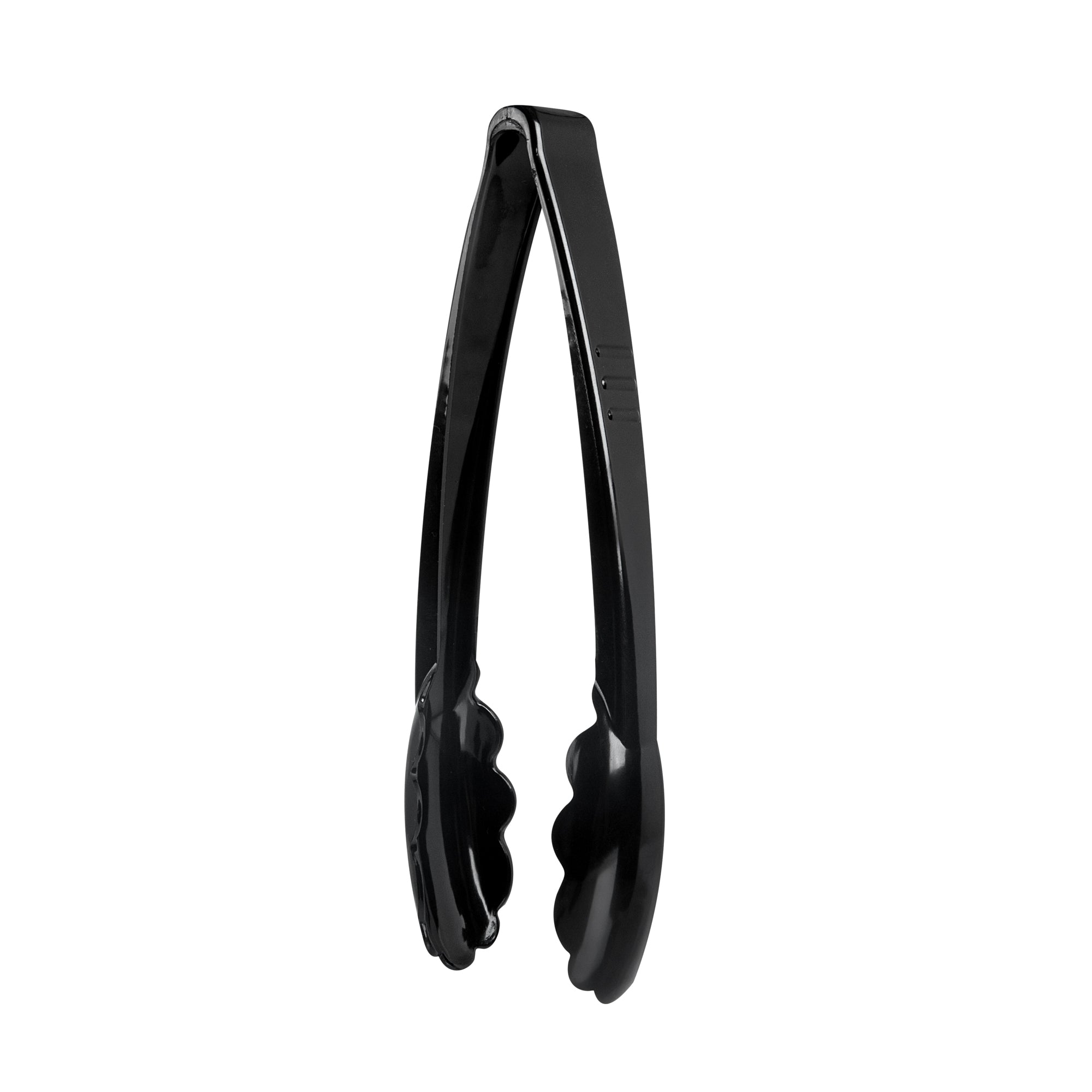 Cater Tek Black Heavy-Duty Disposable Plastic Tongs - Scalloped - 9" - 10 count box