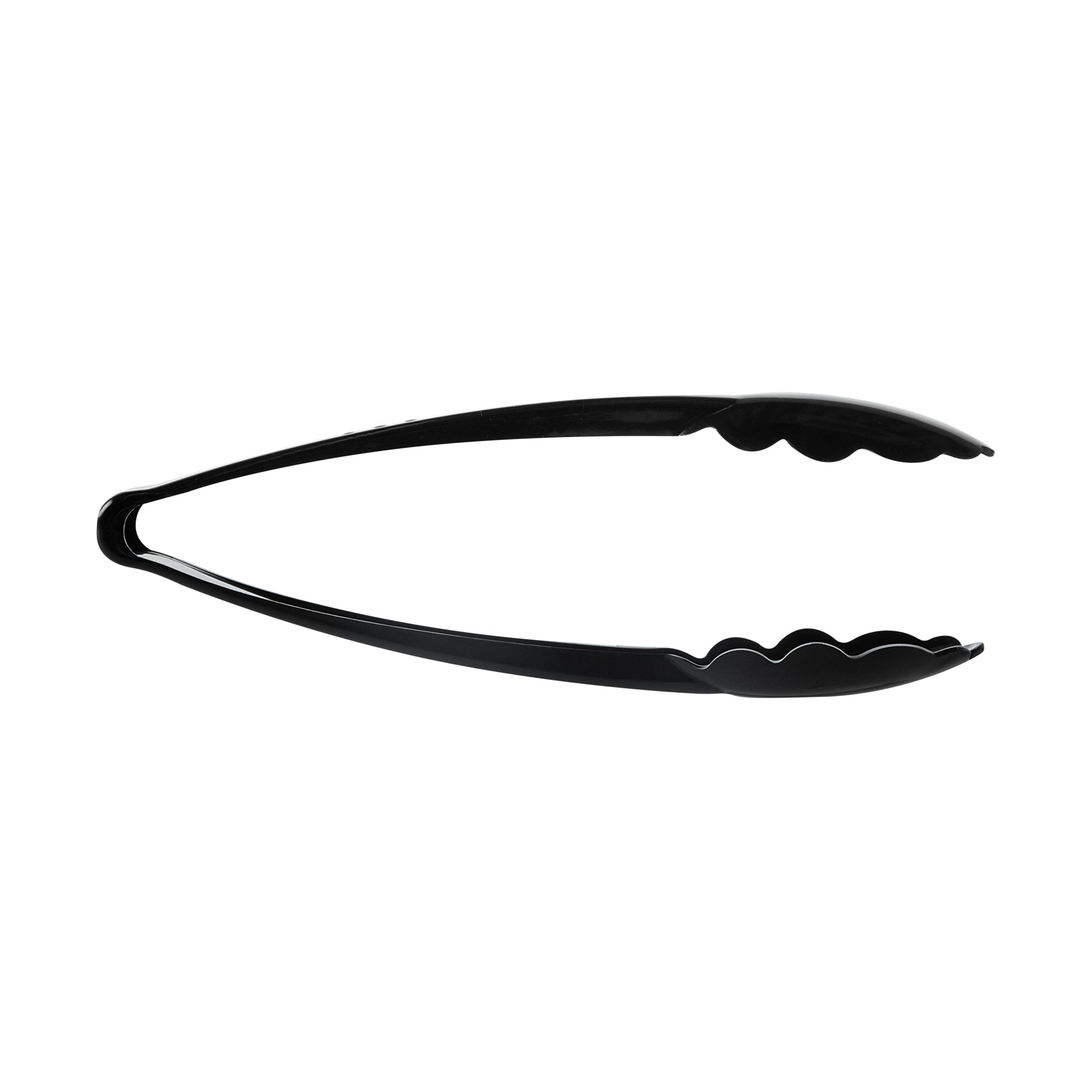Cater Tek Black Heavy-Duty Disposable Plastic Tongs - Scalloped - 9" - 10 count box
