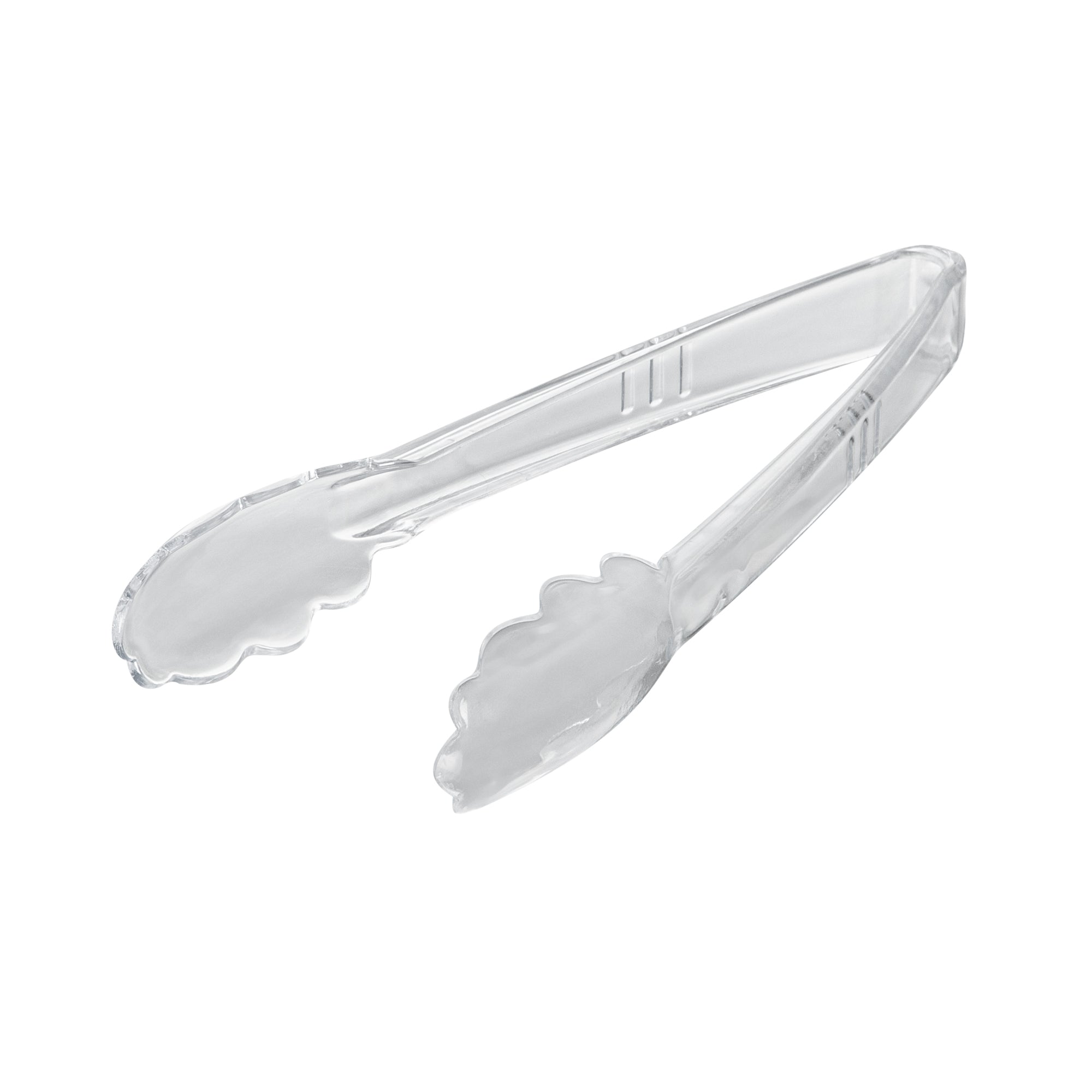 Cater Tek Clear Heavy-Duty Disposable Plastic Tongs - Scalloped - 9" - 100 count box