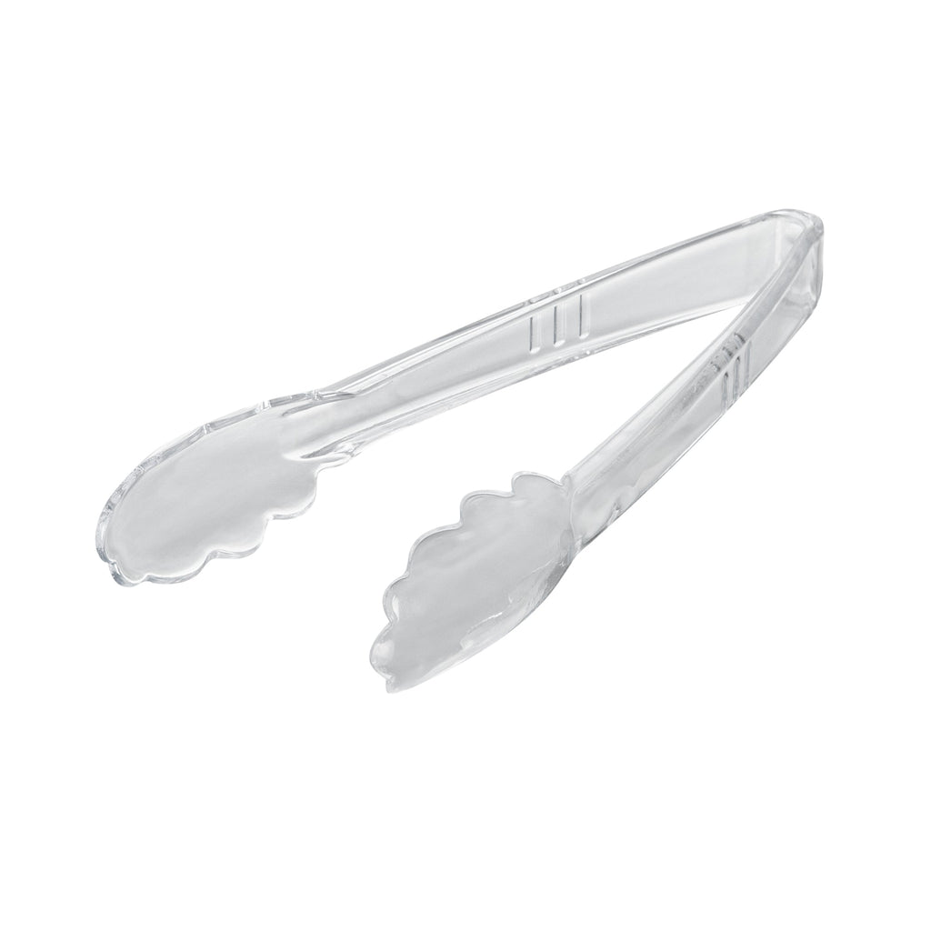 Cater Tek Clear Heavy-Duty Disposable Plastic Tongs - Scalloped - 9" - 10 count box