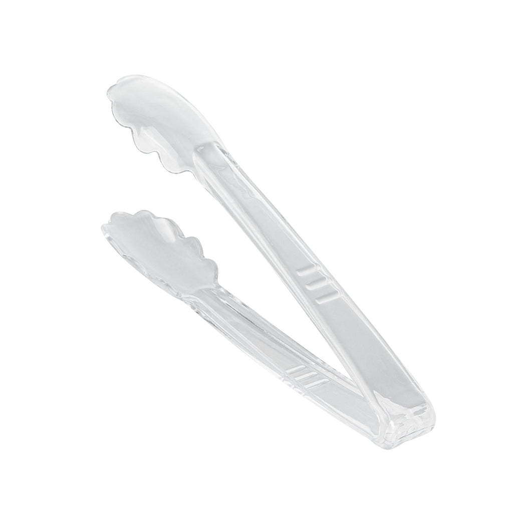 Cater Tek Clear Heavy-Duty Disposable Plastic Tongs - Scalloped - 9" - 10 count box