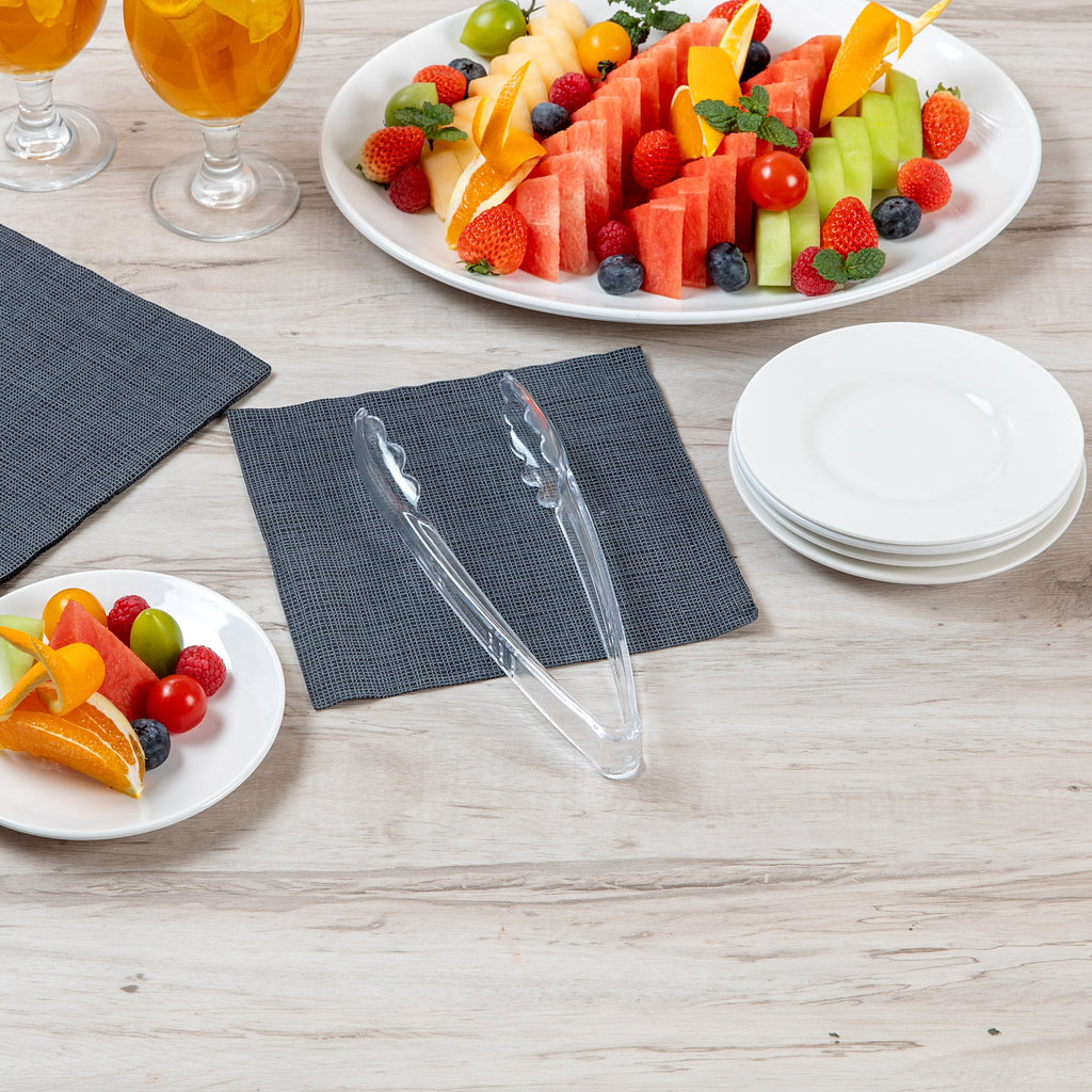 Cater Tek Clear Heavy-Duty Disposable Plastic Tongs - Scalloped - 9" - 10 count box