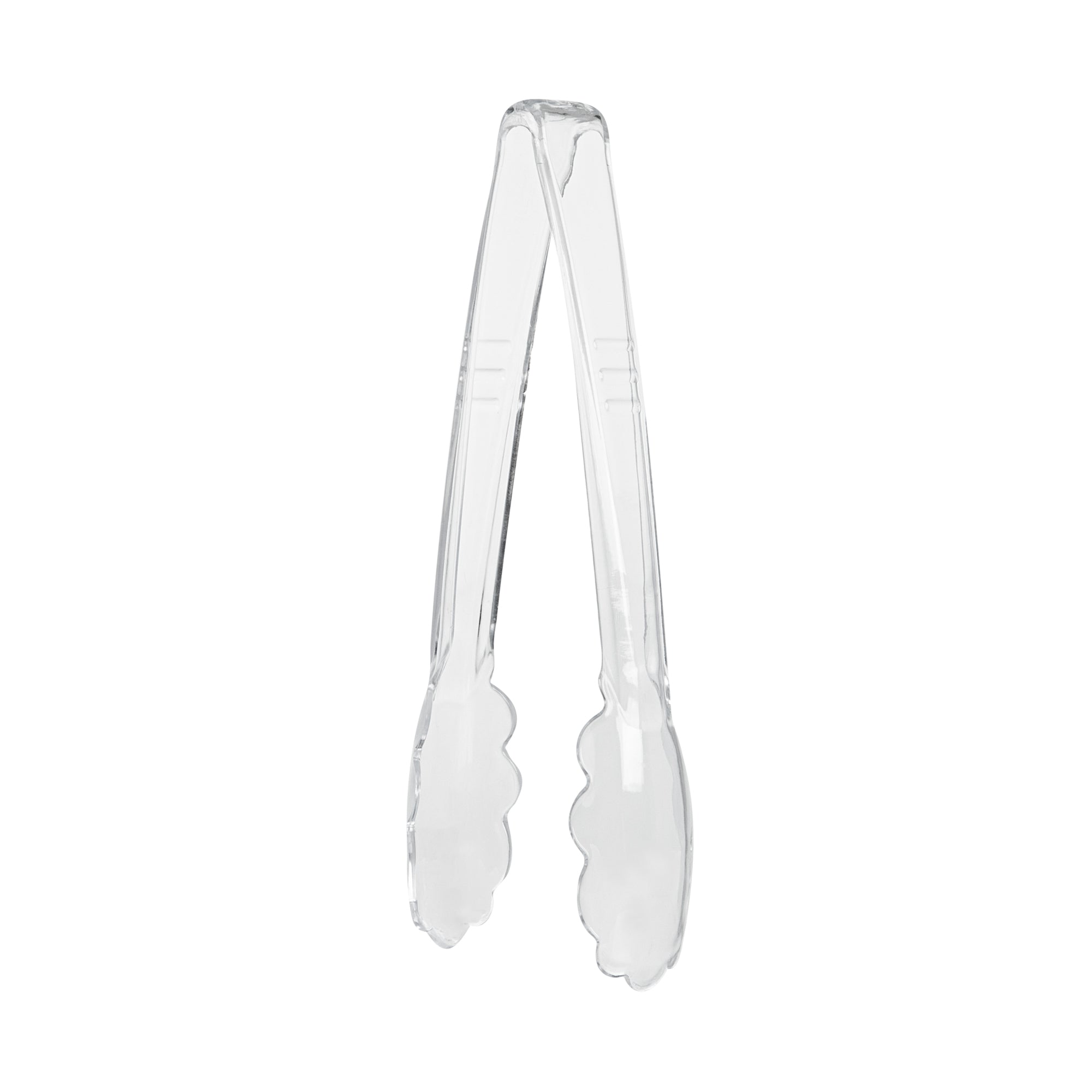 Cater Tek Clear Heavy-Duty Disposable Plastic Tongs - Scalloped - 9" - 100 count box