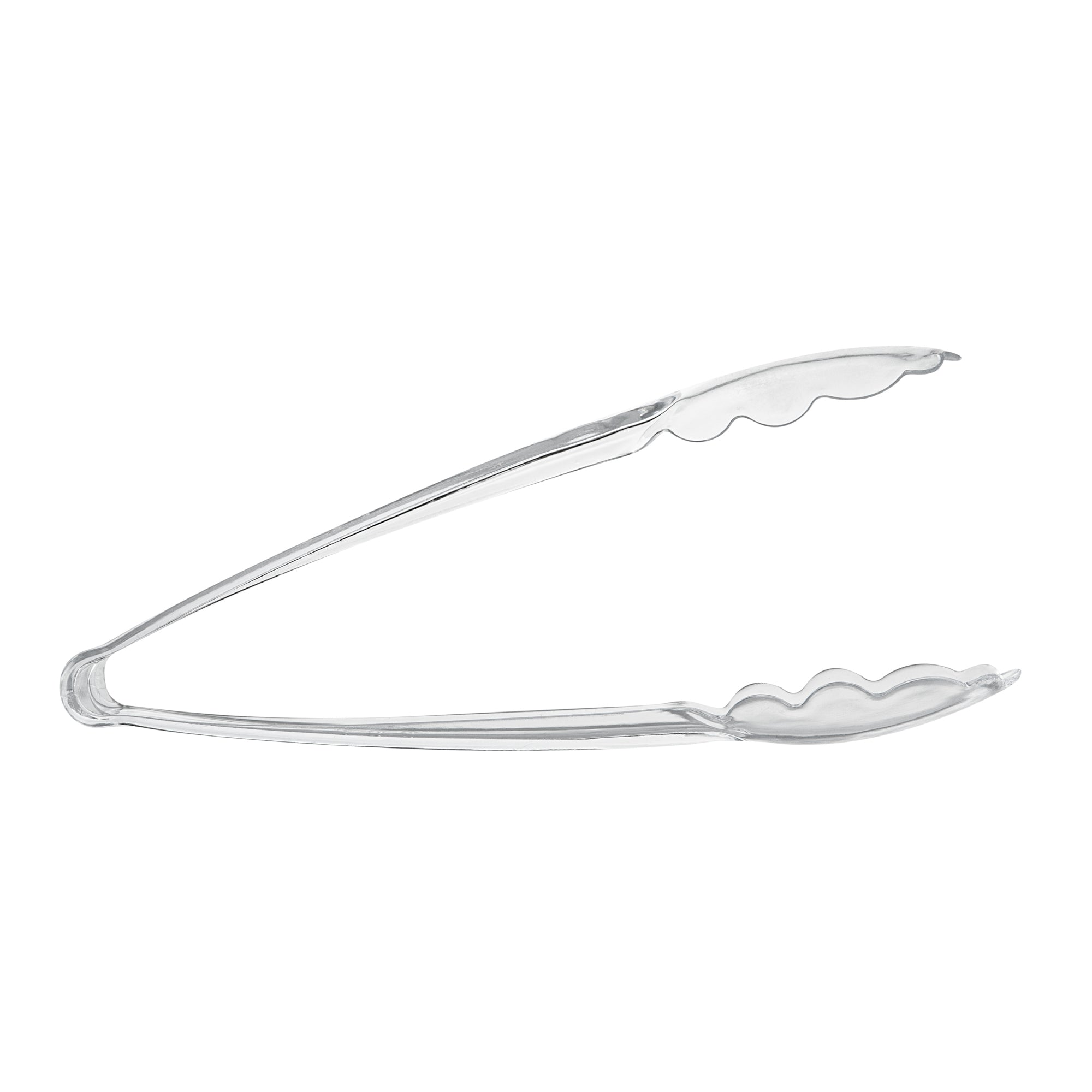 Cater Tek Clear Heavy-Duty Disposable Plastic Tongs - Scalloped - 9" - 100 count box
