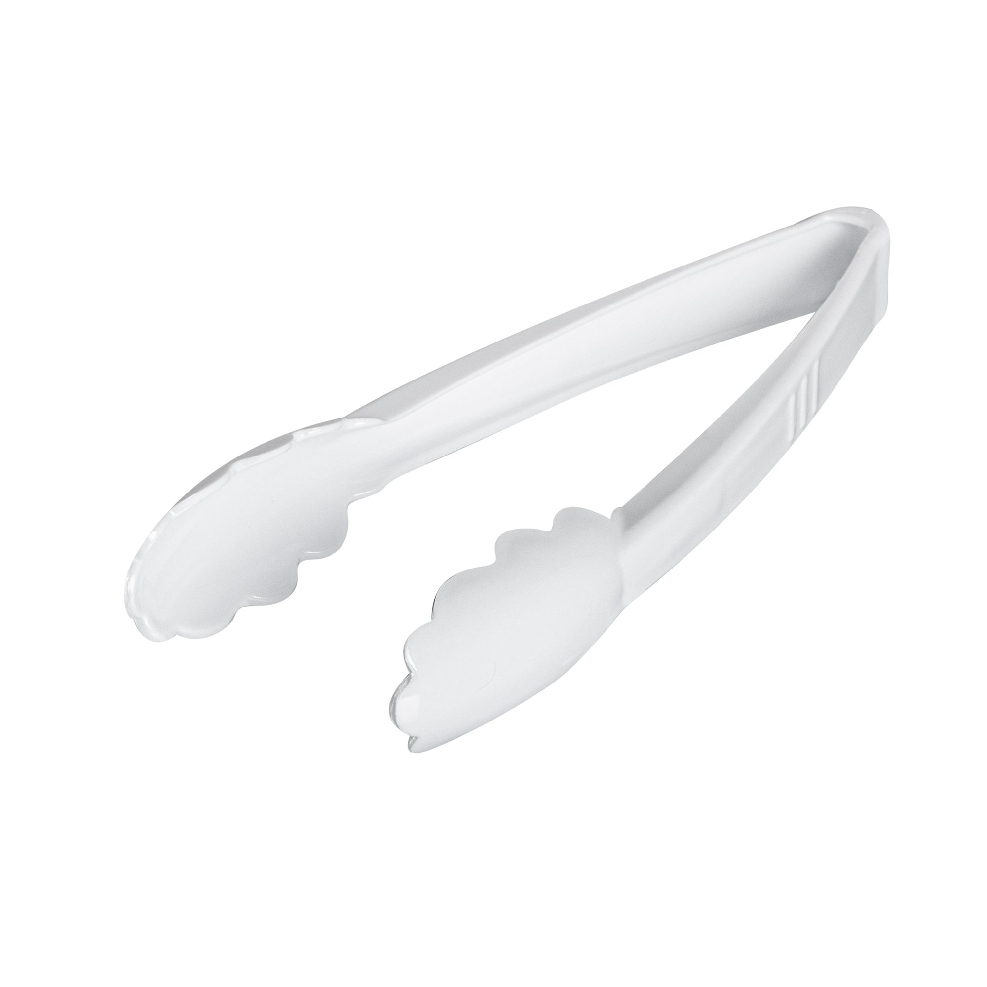 Cater Tek White Heavy-Duty Disposable Plastic Tongs - Scalloped - 9" - 100 count box