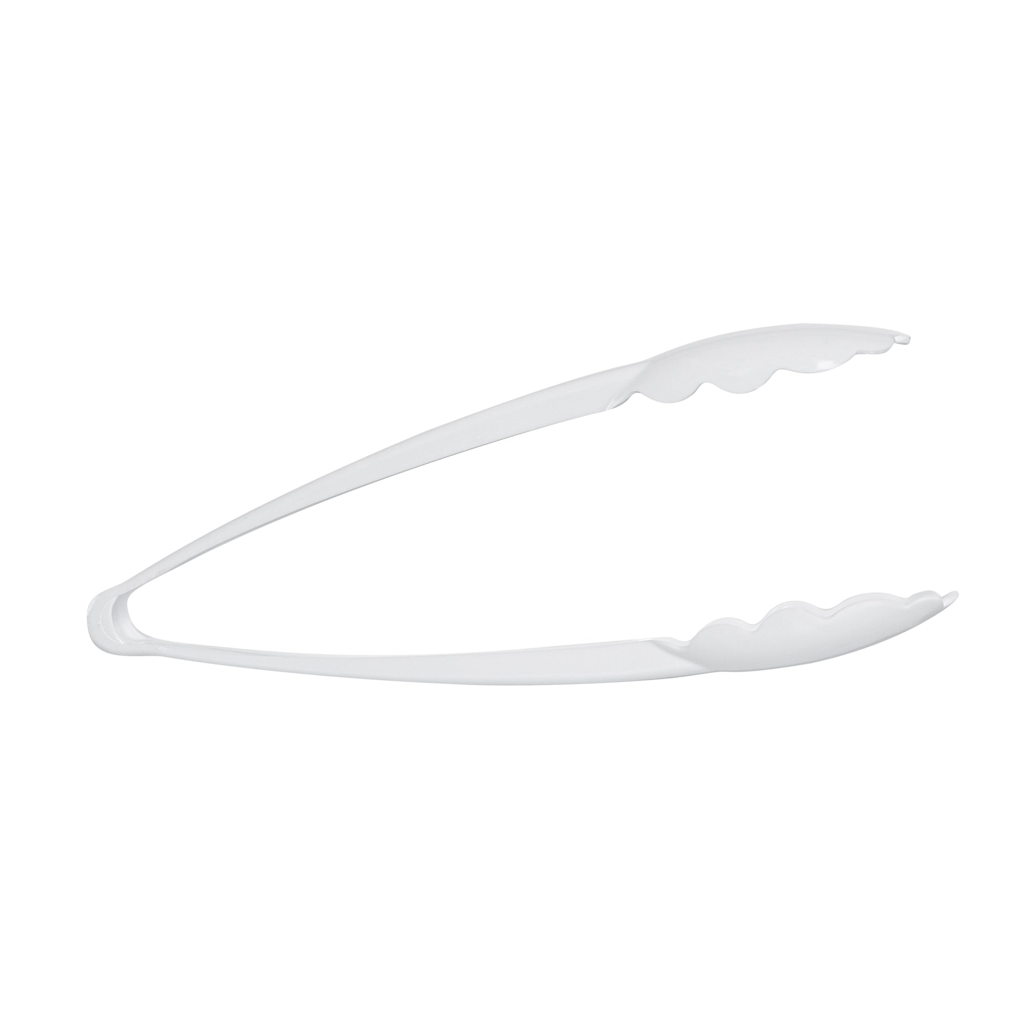 Cater Tek White Heavy-Duty Disposable Plastic Tongs - Scalloped - 9" - 100 count box