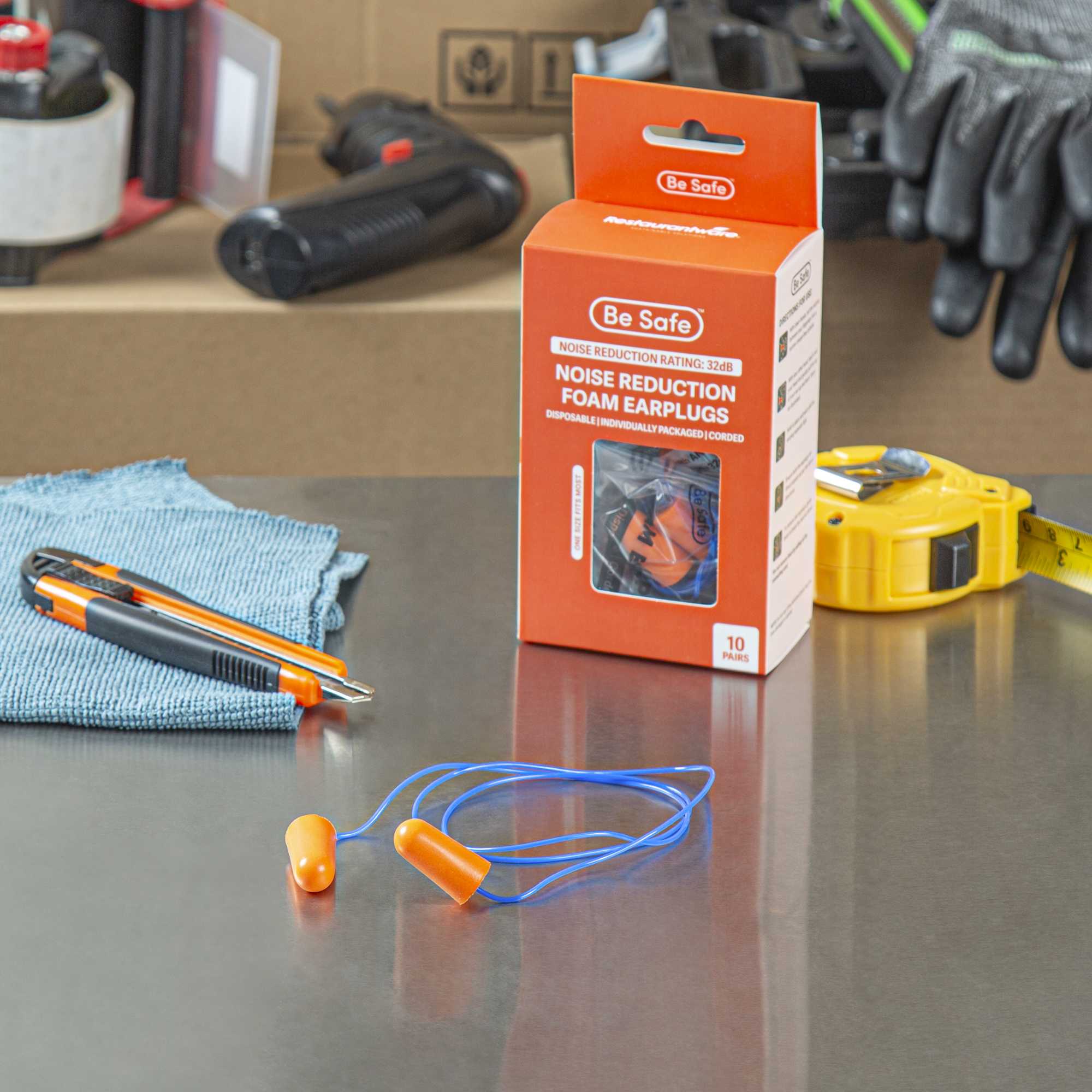 Be Safe Orange and Blue Corded Foam Earplugs - 200 pairs