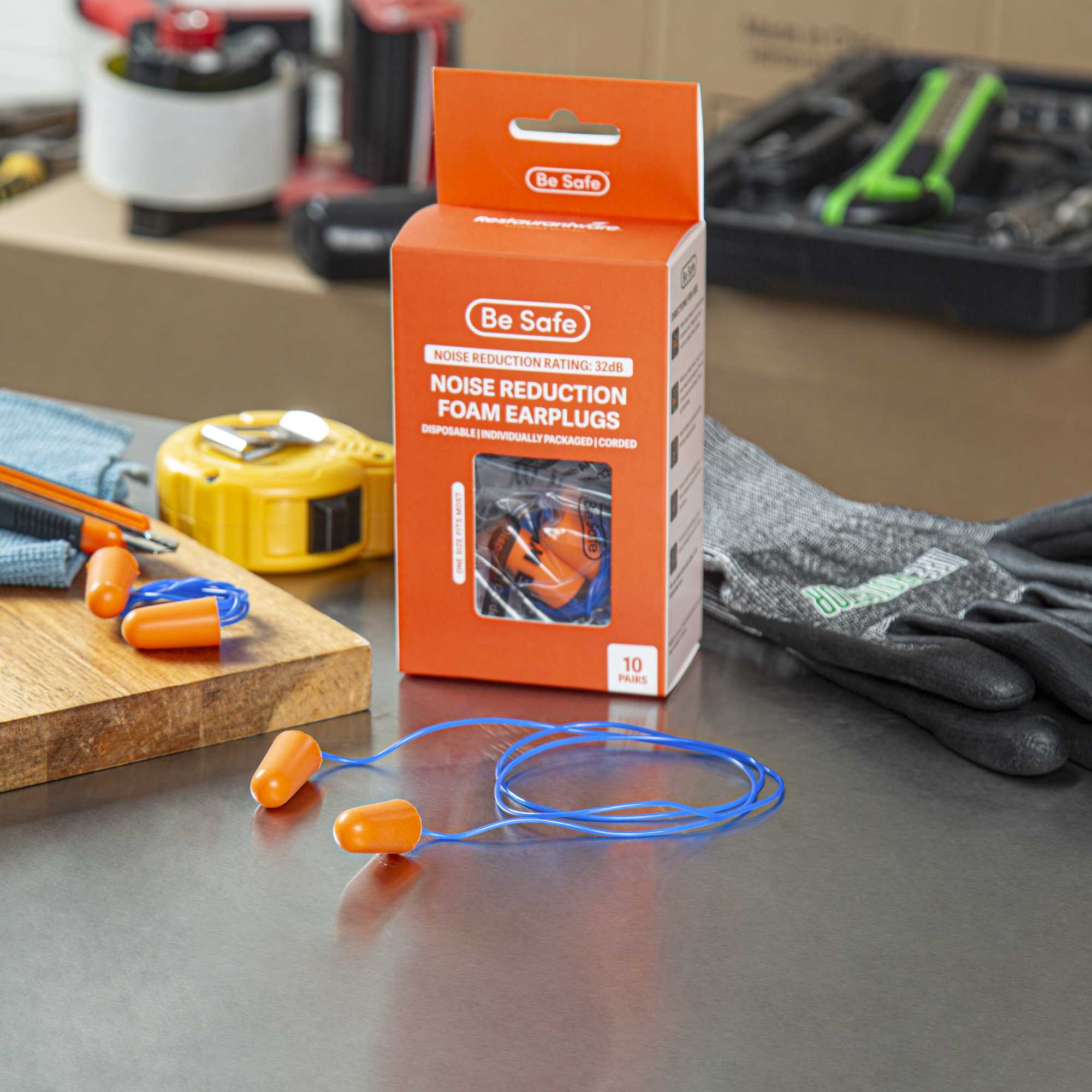 Be Safe Orange and Blue Corded Foam Earplugs - 200 pairs
