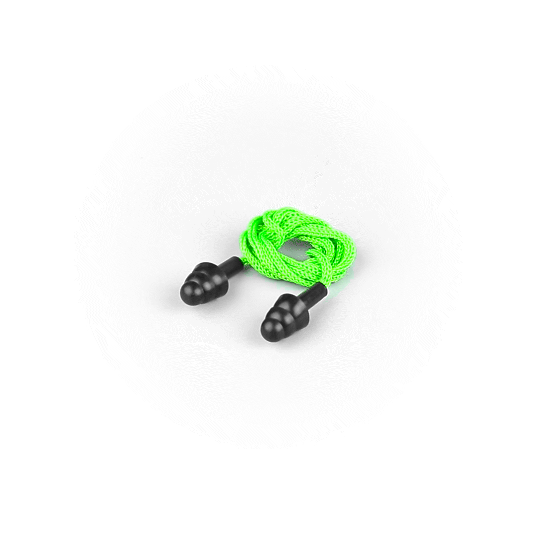 Be Safe Black and Green Silicone Corded Earplugs - 200 pairs