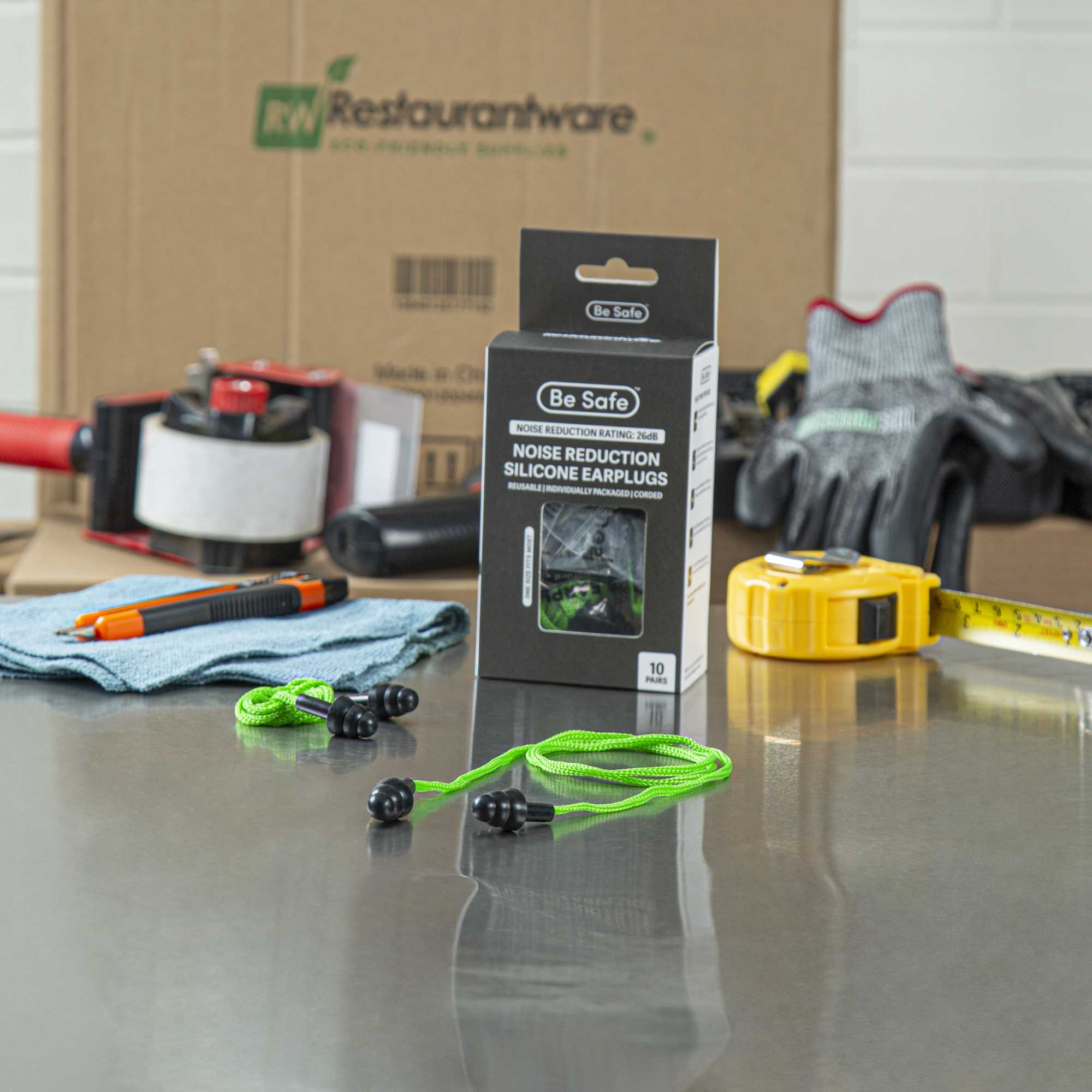 Be Safe Black and Green Silicone Corded Earplugs - 200 pairs