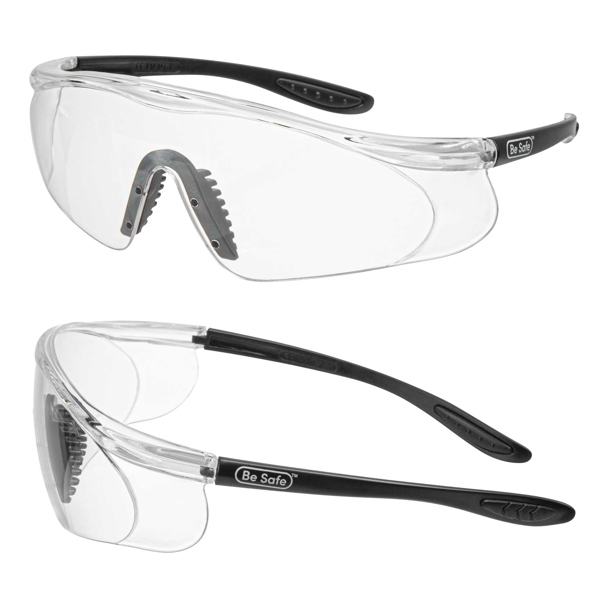 Be Safe Safety Glasses - Anti-Fog, Black with Clear Lens - 10 count box