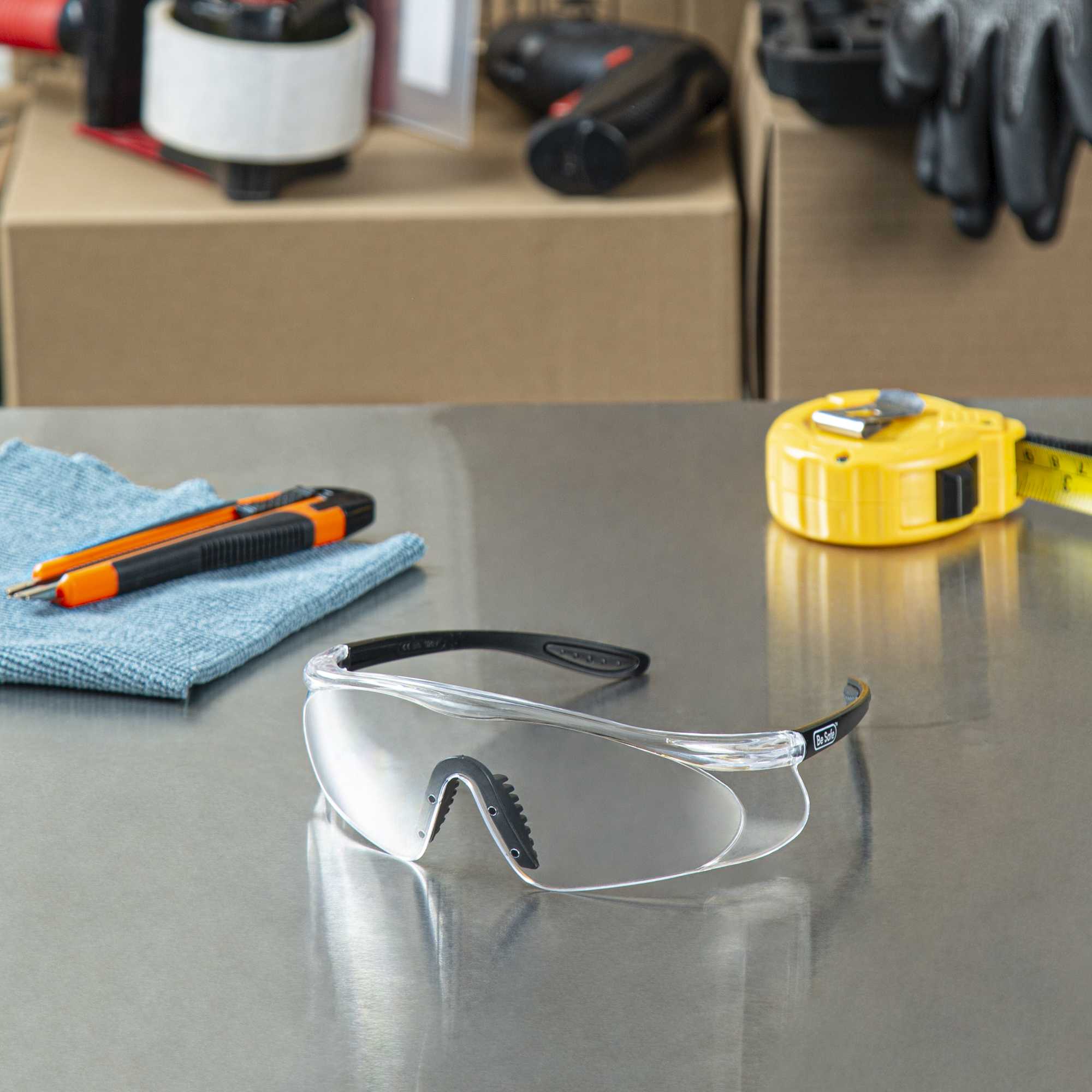 Be Safe Safety Glasses - Anti-Fog, Black with Clear Lens - 10 count box