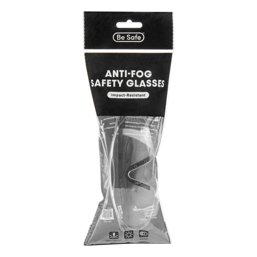 Be Safe Safety Glasses - Anti-Fog, Black with Clear Lens - 10 count box