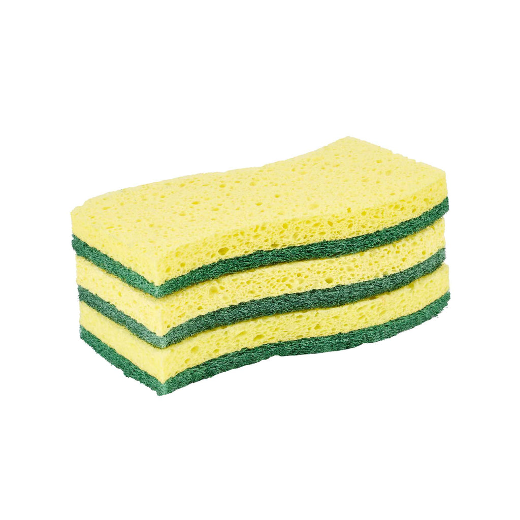 Clean Tek Professional Yellow Cellulose Sponge / Green Heavy-Duty Scouring Pad Combo - 6" x 3 1/2" x 3/4" - 3 count box