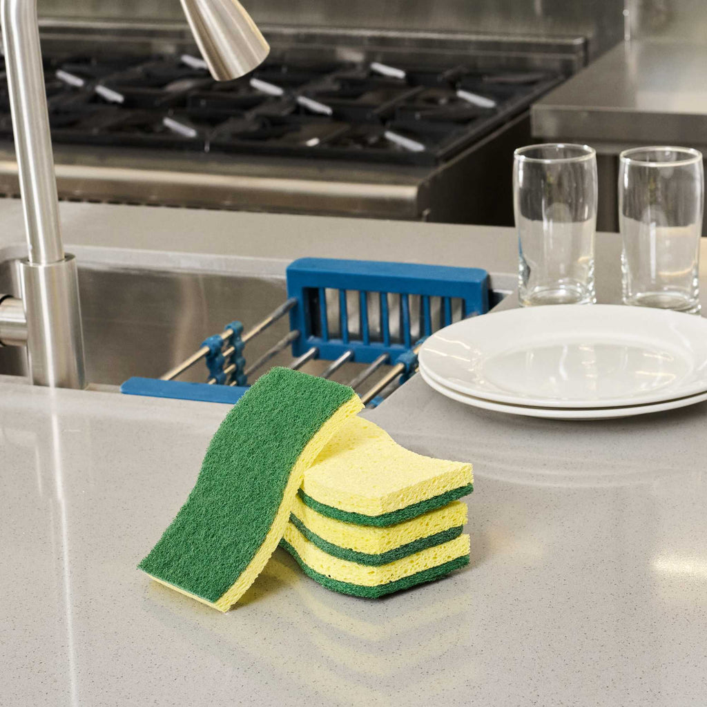 Clean Tek Professional Yellow Cellulose Sponge / Green Heavy-Duty Scouring Pad Combo - 6" x 3 1/2" x 3/4" - 3 count box