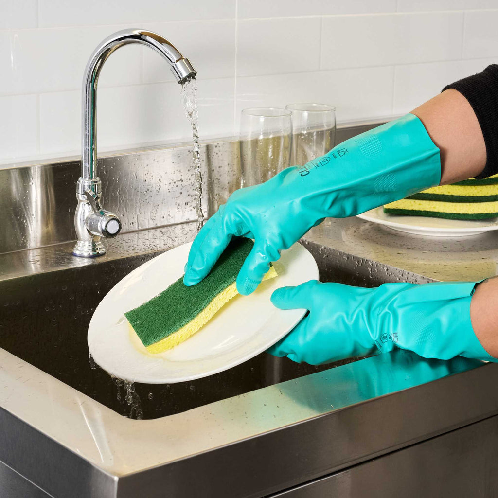 Clean Tek Professional Yellow Cellulose Sponge / Green Heavy-Duty Scouring Pad Combo - 6" x 3 1/2" x 3/4" - 3 count box