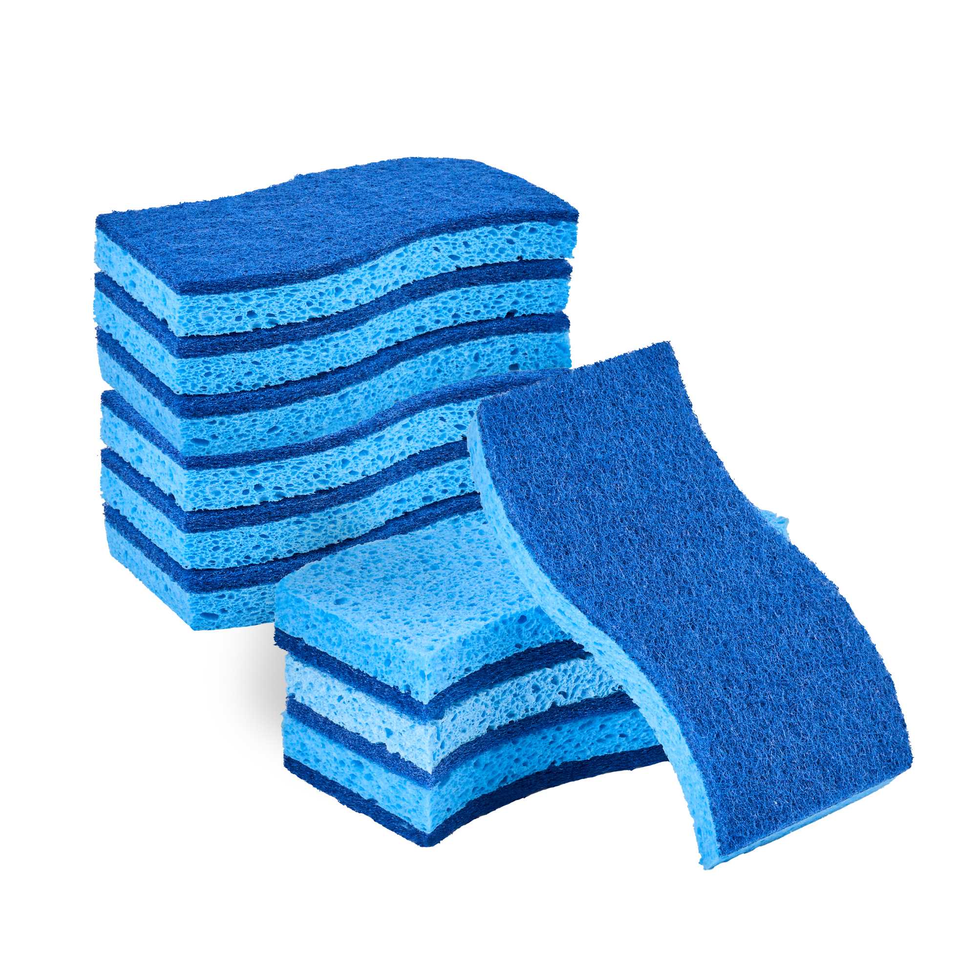 Clean Tek Professional Light Blue Cellulose Sponge / Dark Blue Medium-Duty Scouring Pad Combo - 6" x 3 1/2" x 3/4" - 3 count box