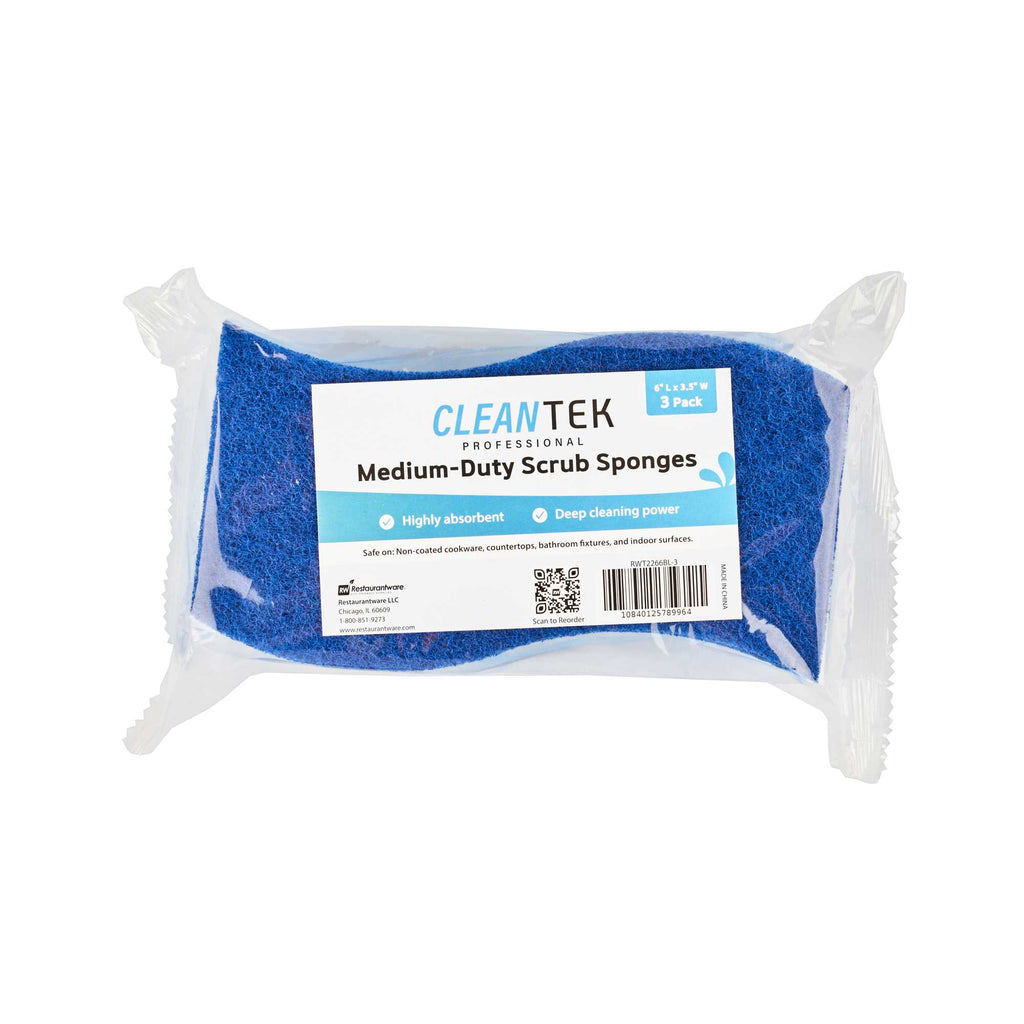 Clean Tek Professional Light Blue Cellulose Sponge / Dark Blue Medium-Duty Scouring Pad Combo - 6" x 3 1/2" x 3/4" - 3 count box