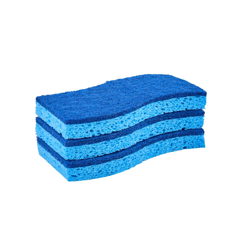 Clean Tek Professional Light Blue Cellulose Sponge / Dark Blue Medium-Duty Scouring Pad Combo - 6" x 3 1/2" x 3/4" - 3 count box