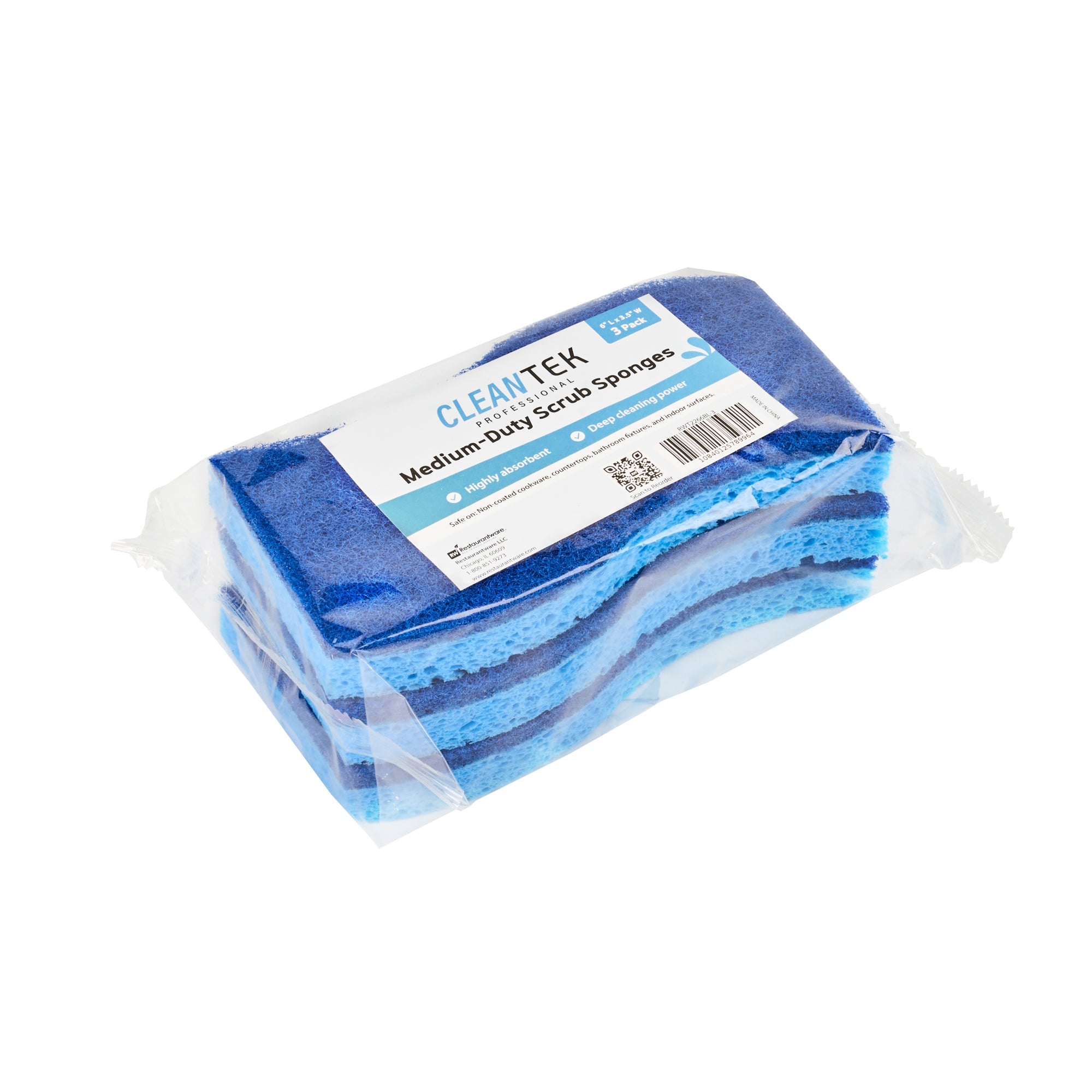 Clean Tek Professional Light Blue Cellulose Sponge / Dark Blue Medium-Duty Scouring Pad Combo - 6" x 3 1/2" x 3/4" - 60 count box