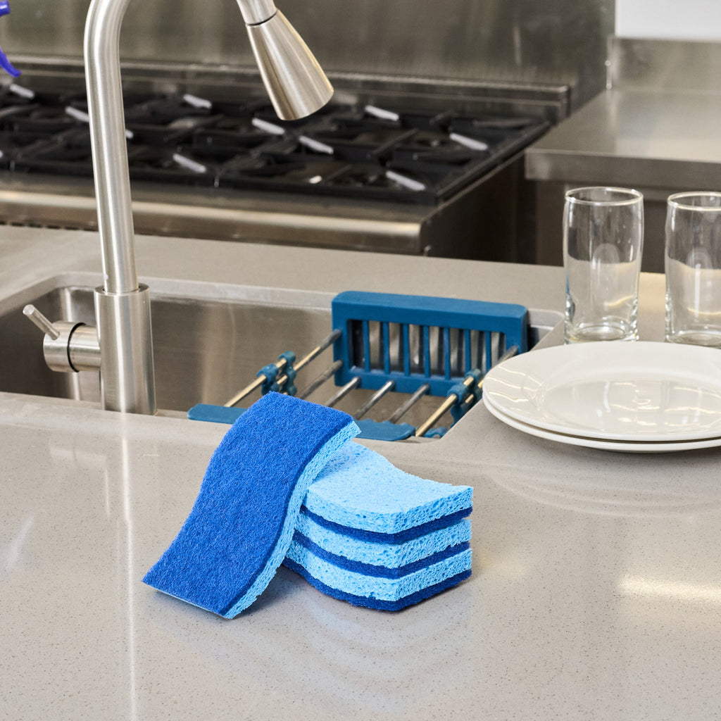 Clean Tek Professional Light Blue Cellulose Sponge / Dark Blue Medium-Duty Scouring Pad Combo - 6" x 3 1/2" x 3/4" - 60 count box