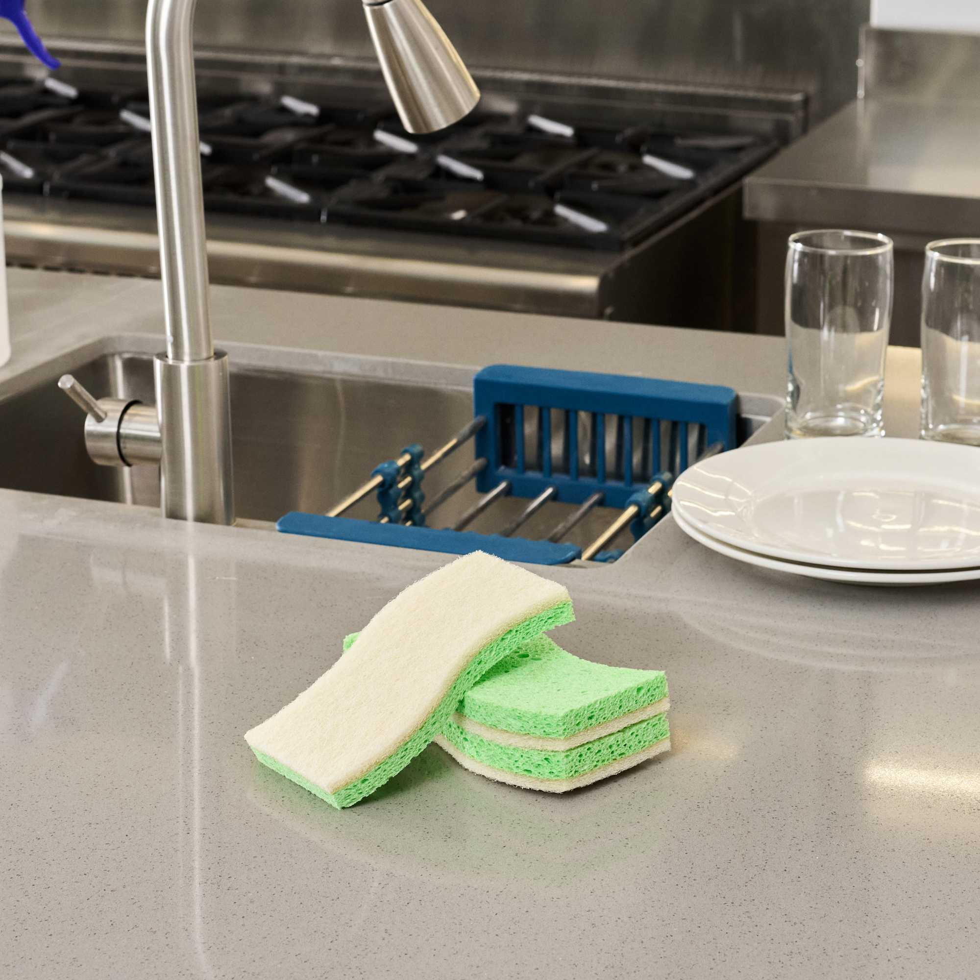 Clean Tek Professional Green Cellulose Sponge / White Light-Duty Scouring Pad Combo - 6" x 3 1/2" x 3/4" - 3 count box