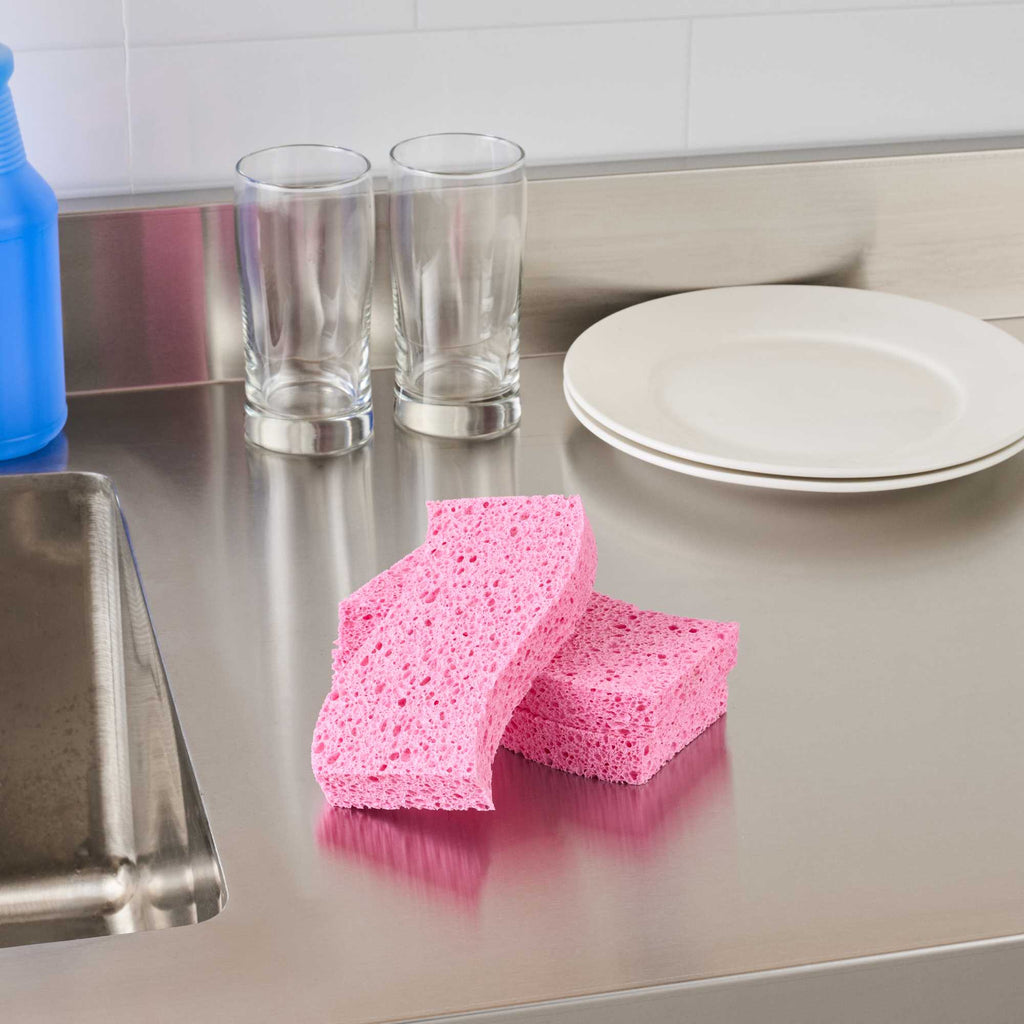 Clean Tek Professional Pink Cellulose Sponge - 6" x 3 1/2" x 3/4" - 3 count box