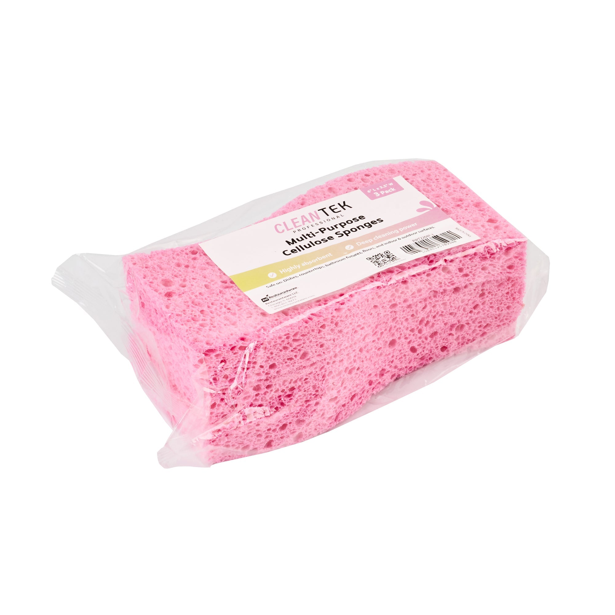 Clean Tek Professional Pink Cellulose Sponge - 6" x 3 1/2" x 3/4" - 60 count box