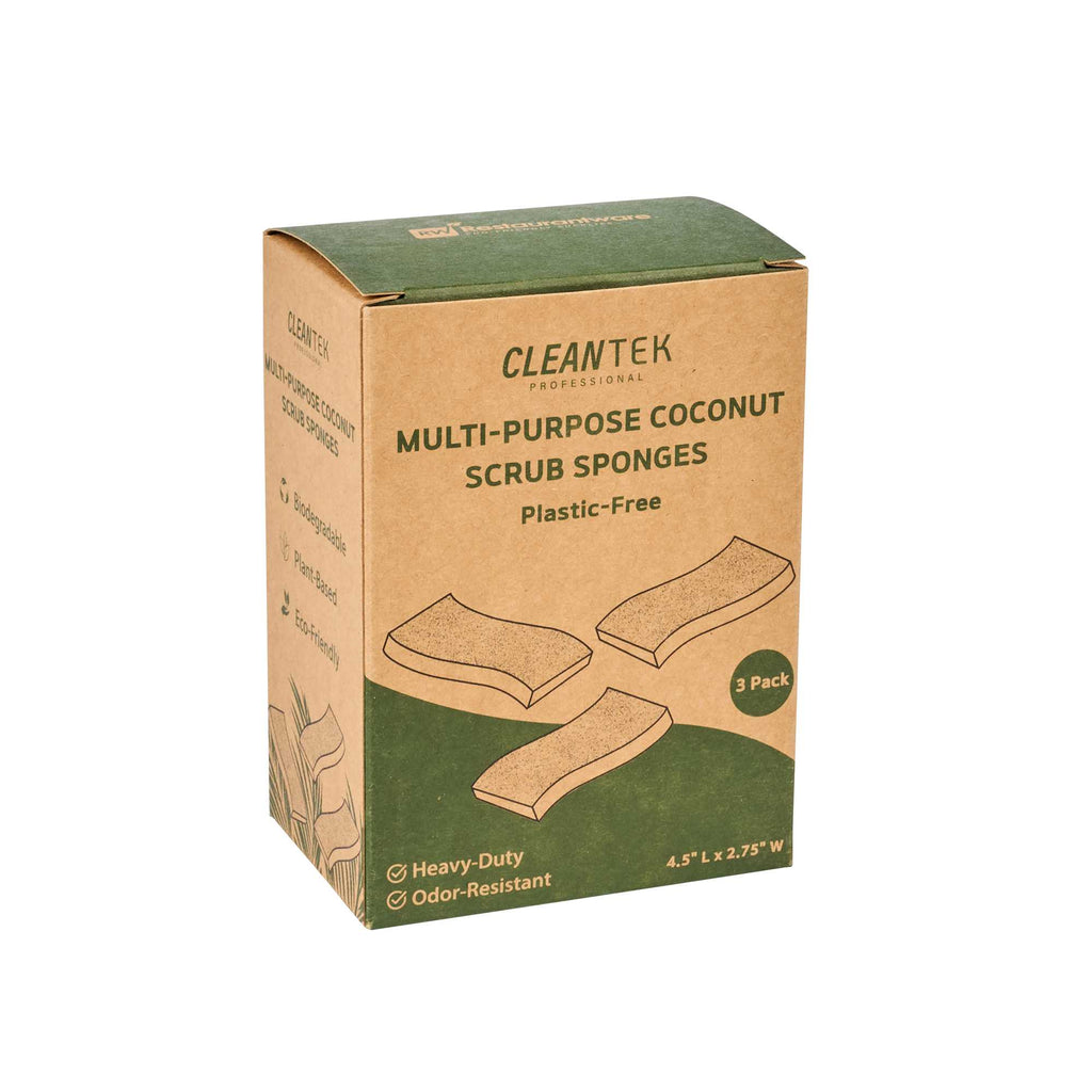 Clean Tek Professional White Cellulose Sponge / Coconut Heavy-Duty Scrubber Combo - Biodegradable - 4 1/2" x 2 3/4" x 3/4" - 3 count box