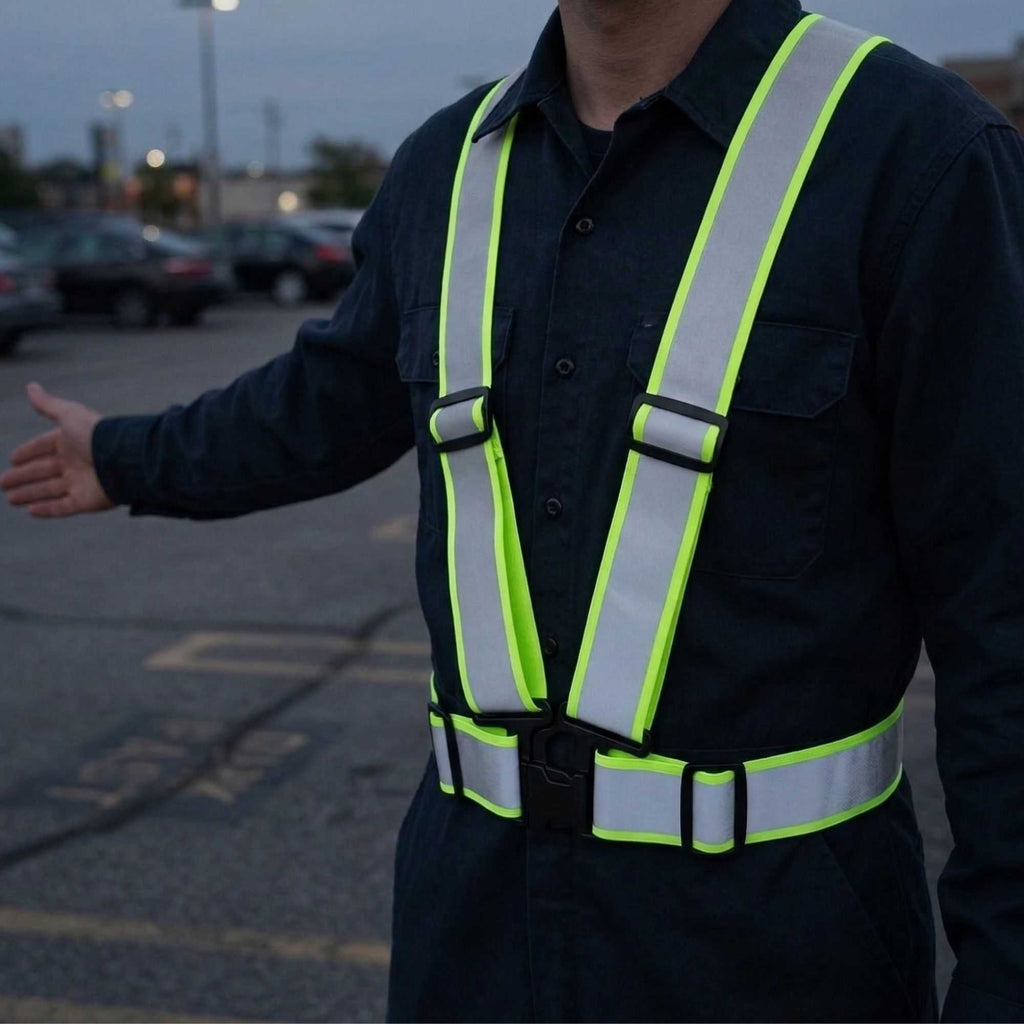 Be Safe Lime High Visibility Safety Suspenders - 1.57" Wide Reflective Tape, One Size Fits Most - 1 count box