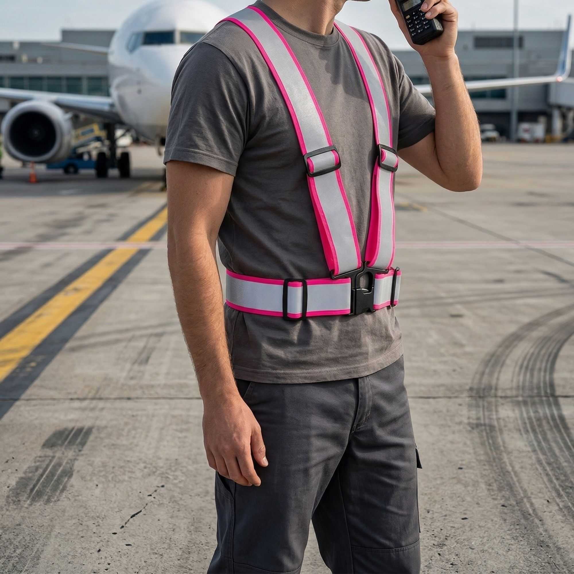 Be Safe Pink High Visibility Safety Suspenders - 1.57" Wide Reflective Tape, One Size Fits Most - 1 count box