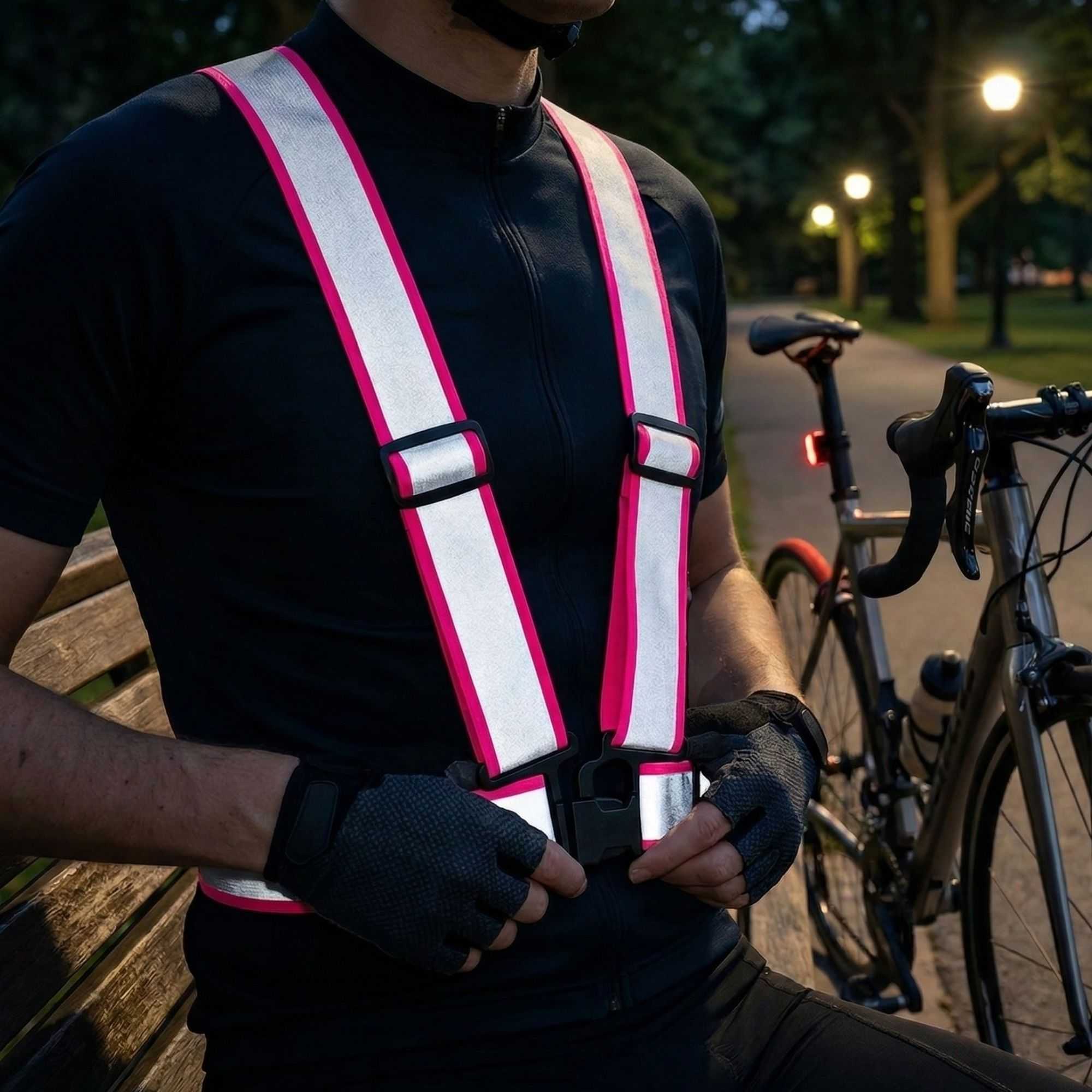 Be Safe Pink High Visibility Safety Suspenders - 1.57" Wide Reflective Tape, One Size Fits Most - 20 count box